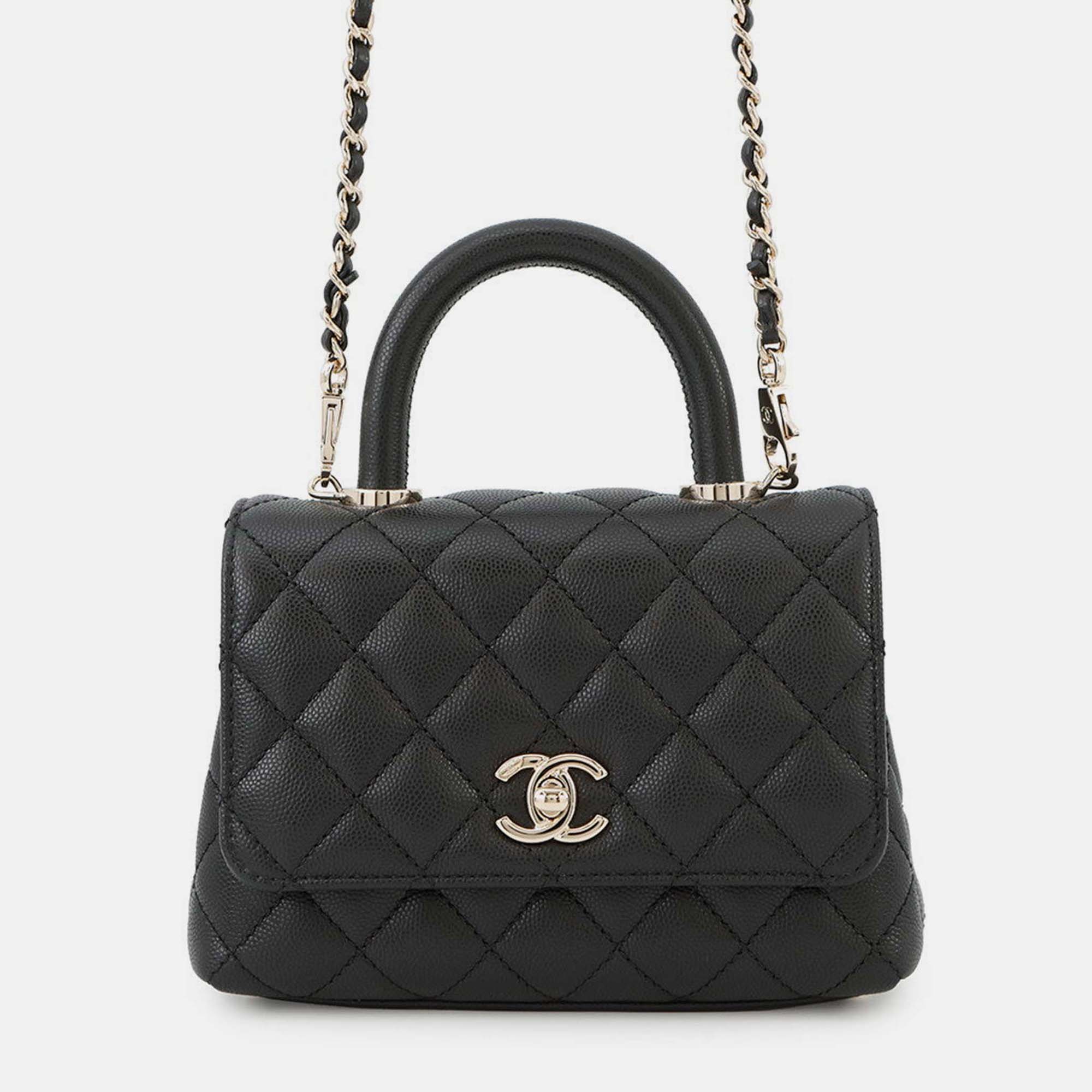 Pre Owned Chanel Coco Handle 2Wayhandbag Black Caviar Leather Size Xxs