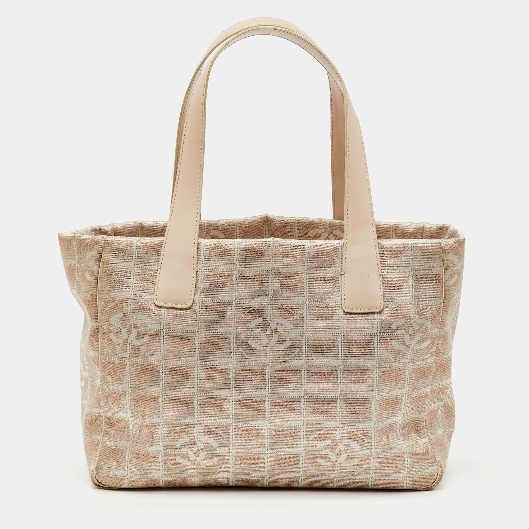 Pre Owned Chanel Beige Shimmer Nylon and Leather CC Logo Travel Line Tote