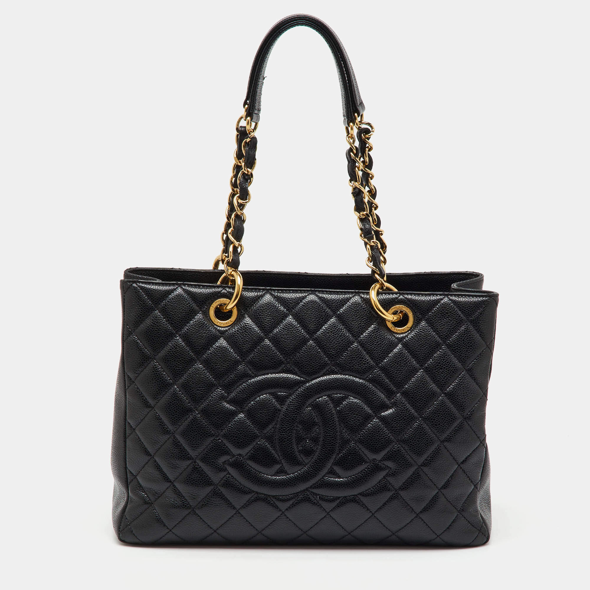 Pre Owned Chanel Black Quilted Caviar Leather GST Grand Shopping Tote