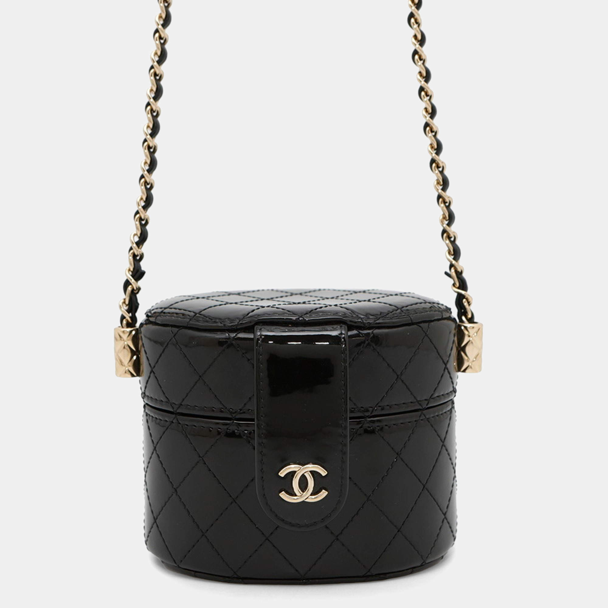 Pre Owned Chanel Chain Shoulder Bag Mini Vanity Coco Mark Patent Black