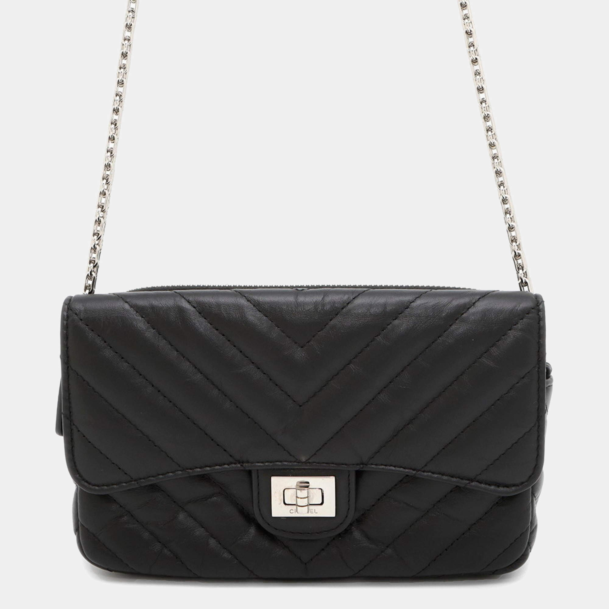 Pre Owned Chanel Chain Shoulder Bag Chevron V-Stitch 2.55 Mademoiselle Pochette