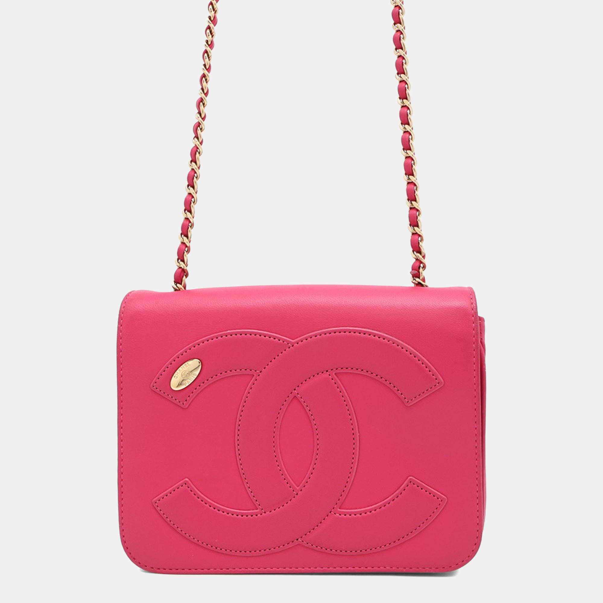 Pre Owned Chanel Chain Shoulder Bag Coco Mark Lambskin