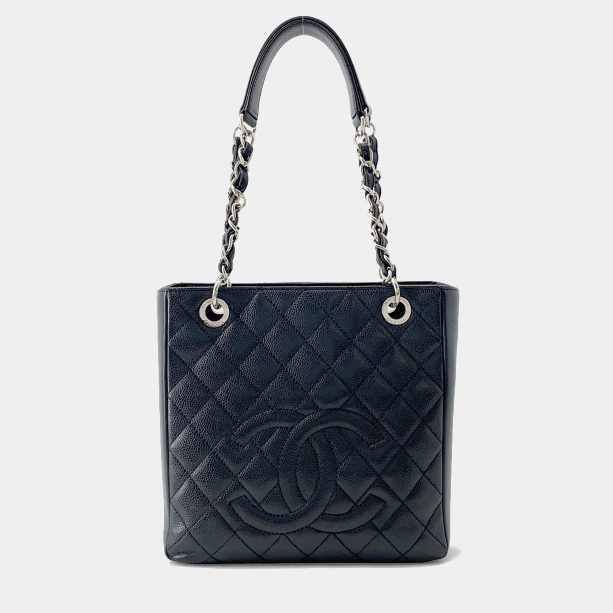 Pre Owned Chanel Matelasse Coco Mark Tote Bag Pst Black