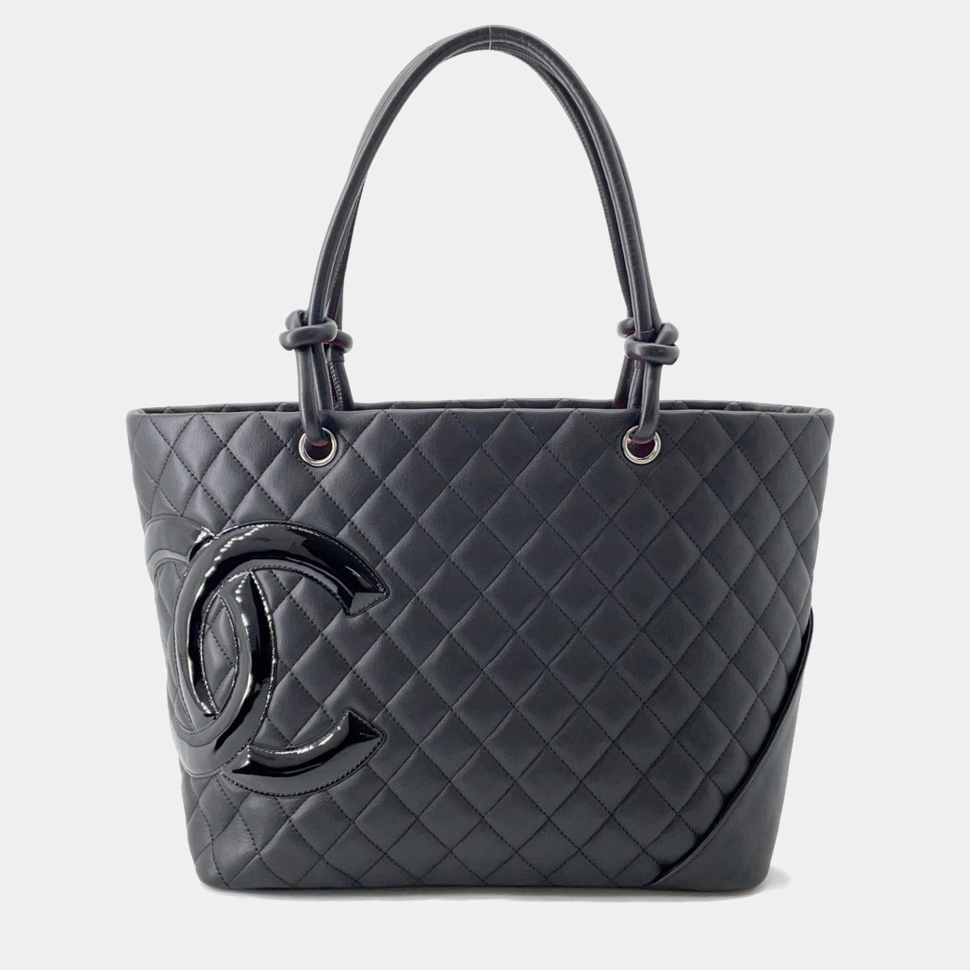 Pre Owned Chanel Tote Bag Cambon Line Large Coco Mark Leather Black