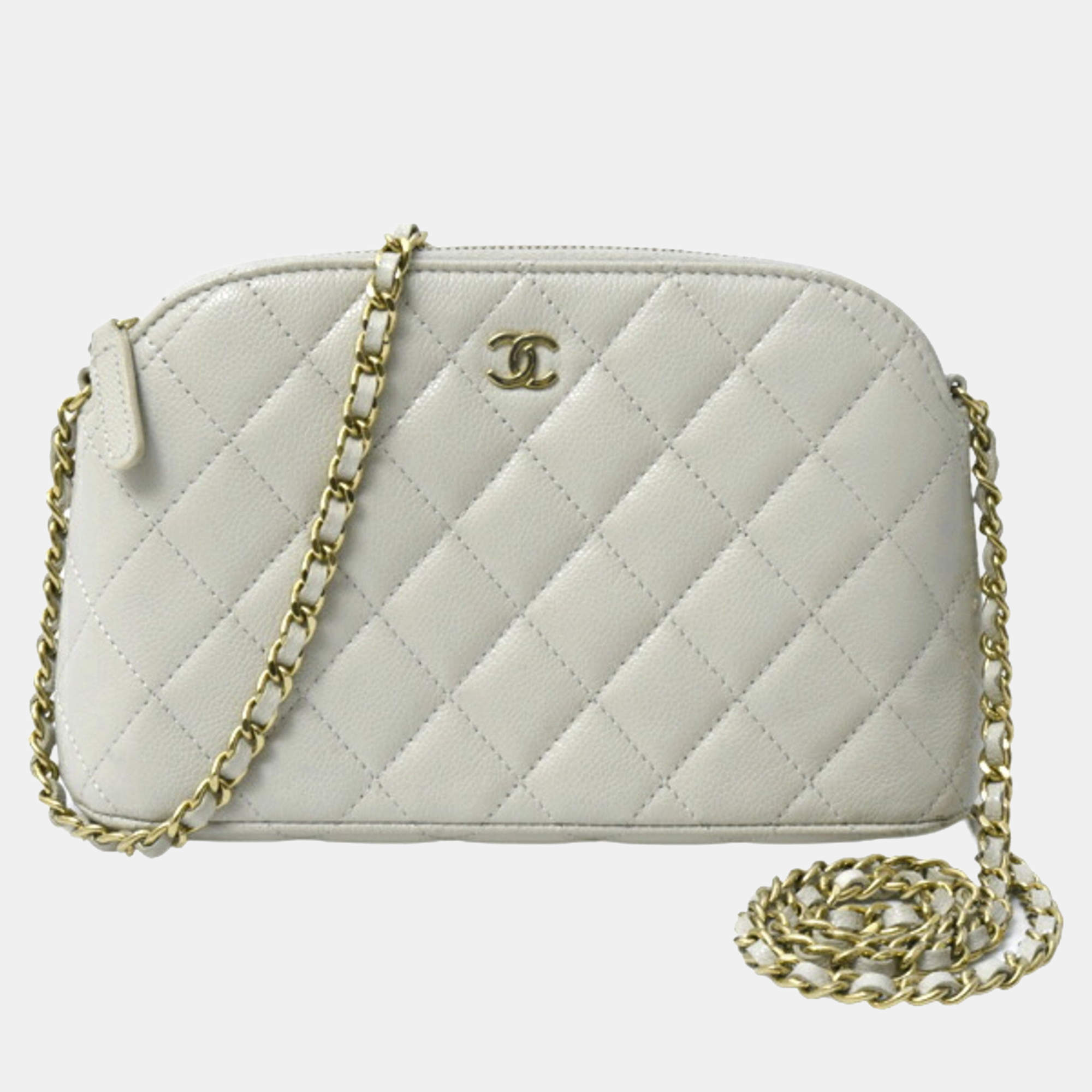 Pre Owned Chanel Matelasse Chain Shoulder Bag In Caviar Leather Gray