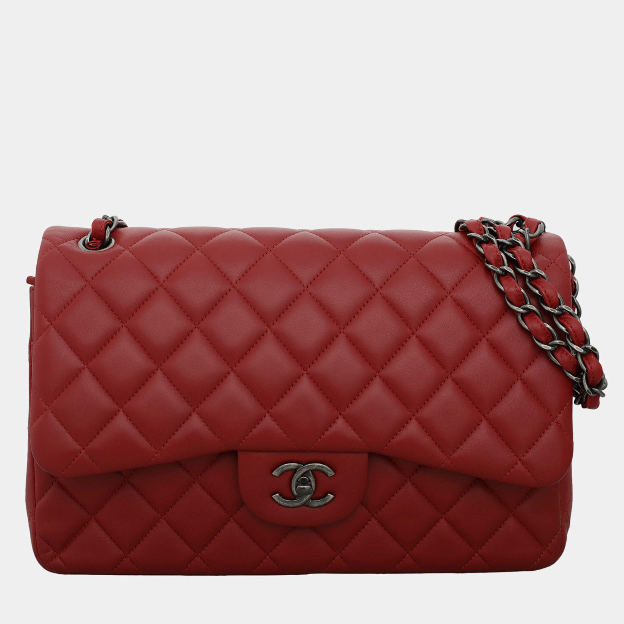 Pre Owned Chanel Lambskin Classic Jumbo Double Flap Bag