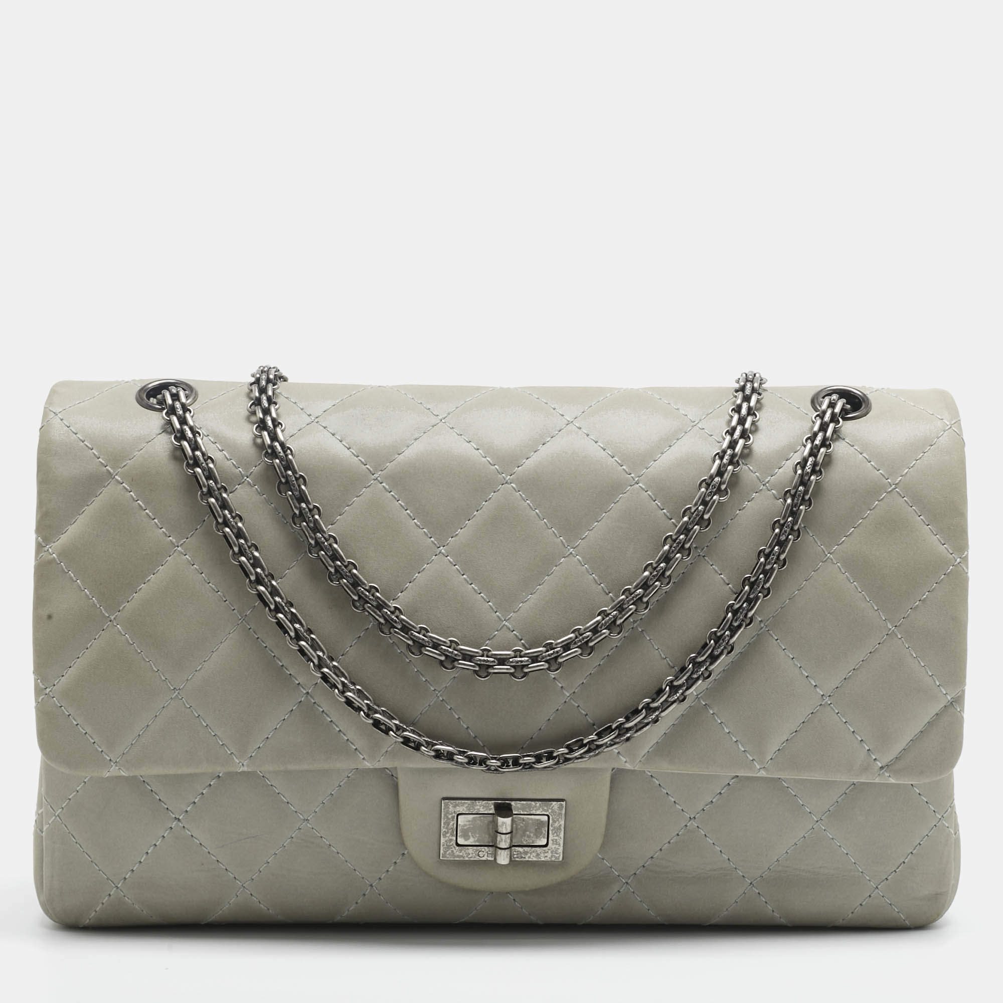 Pre Owned Chanel Pale Blue Quilted Shimmer Leather Classic 227 Reissue 2.55 Flap Bag
