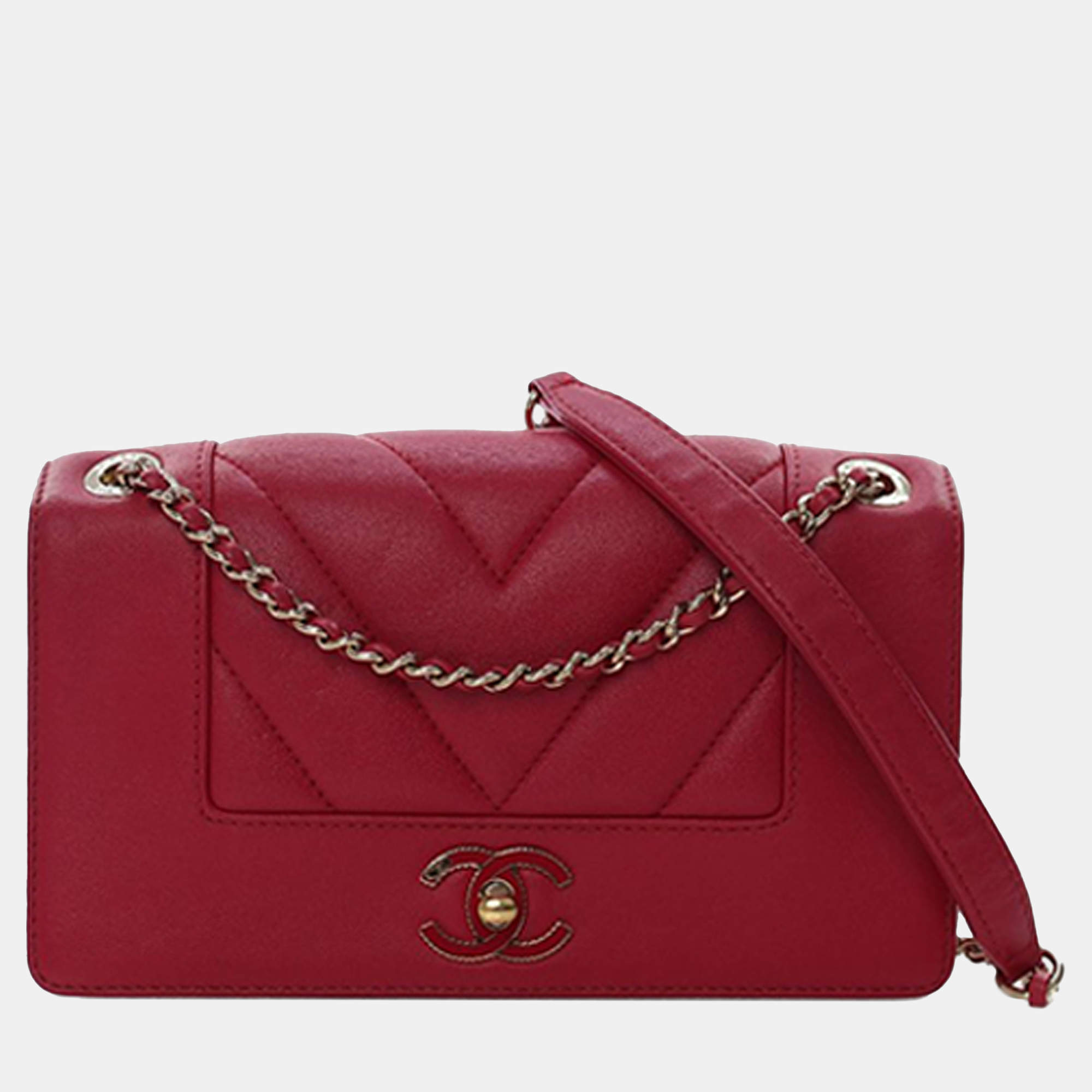 Pre Owned Chanel Mini Quilted Chevron Sheepskin Mademoiselle Vintage Flap