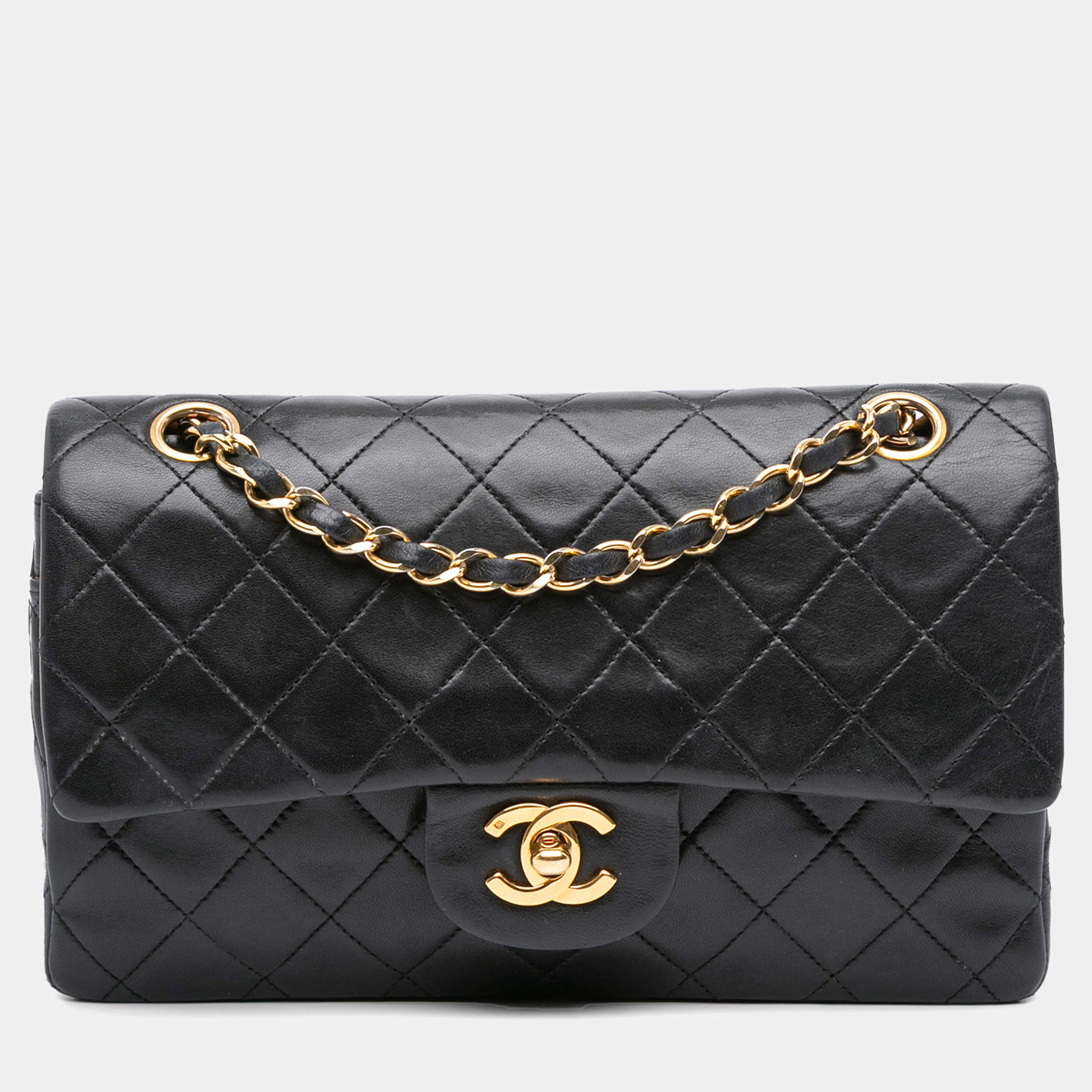 Pre Owned Chanel Black Small Classic Lambskin Double Flap