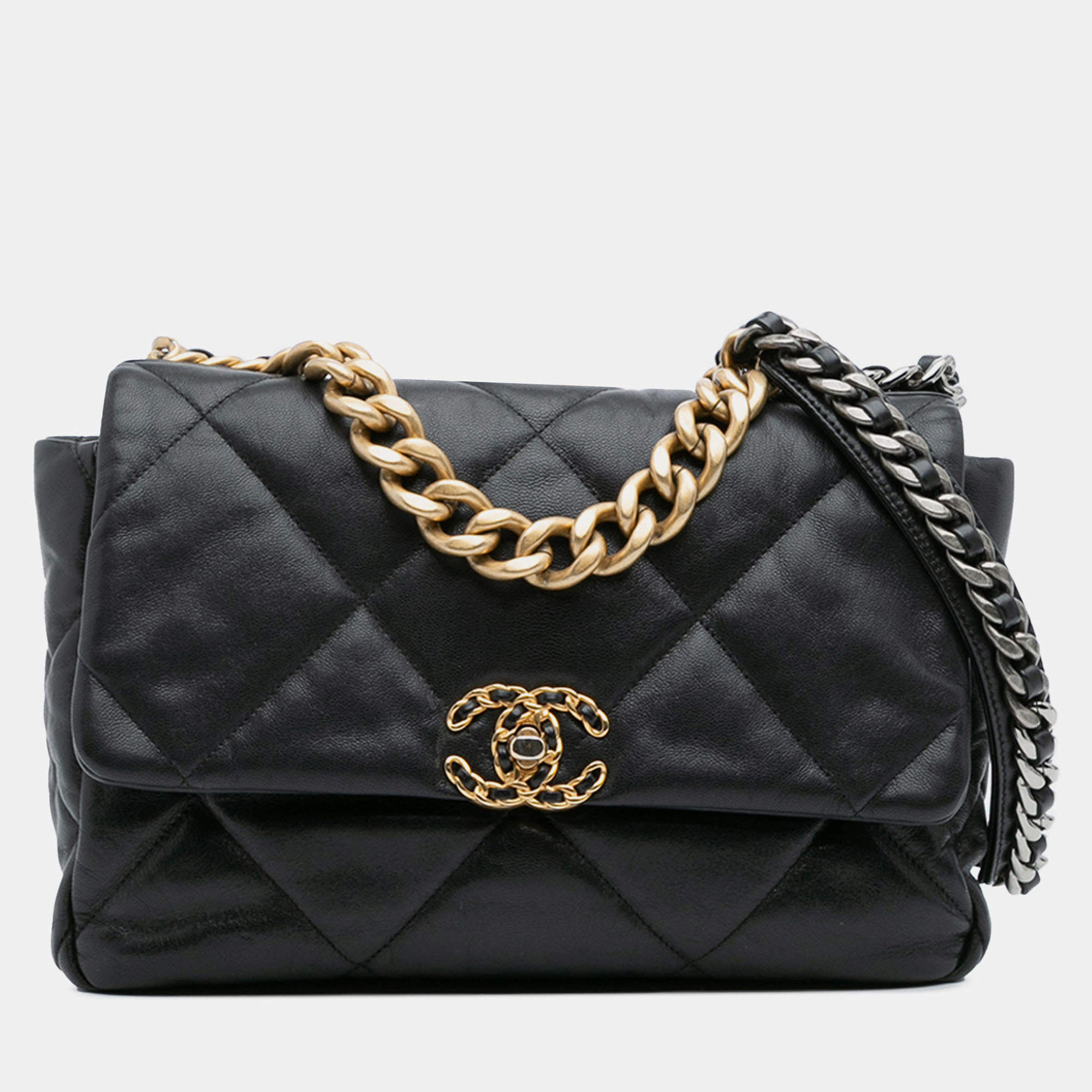 Pre Owned Chanel Black Large Lambskin 19 Flap