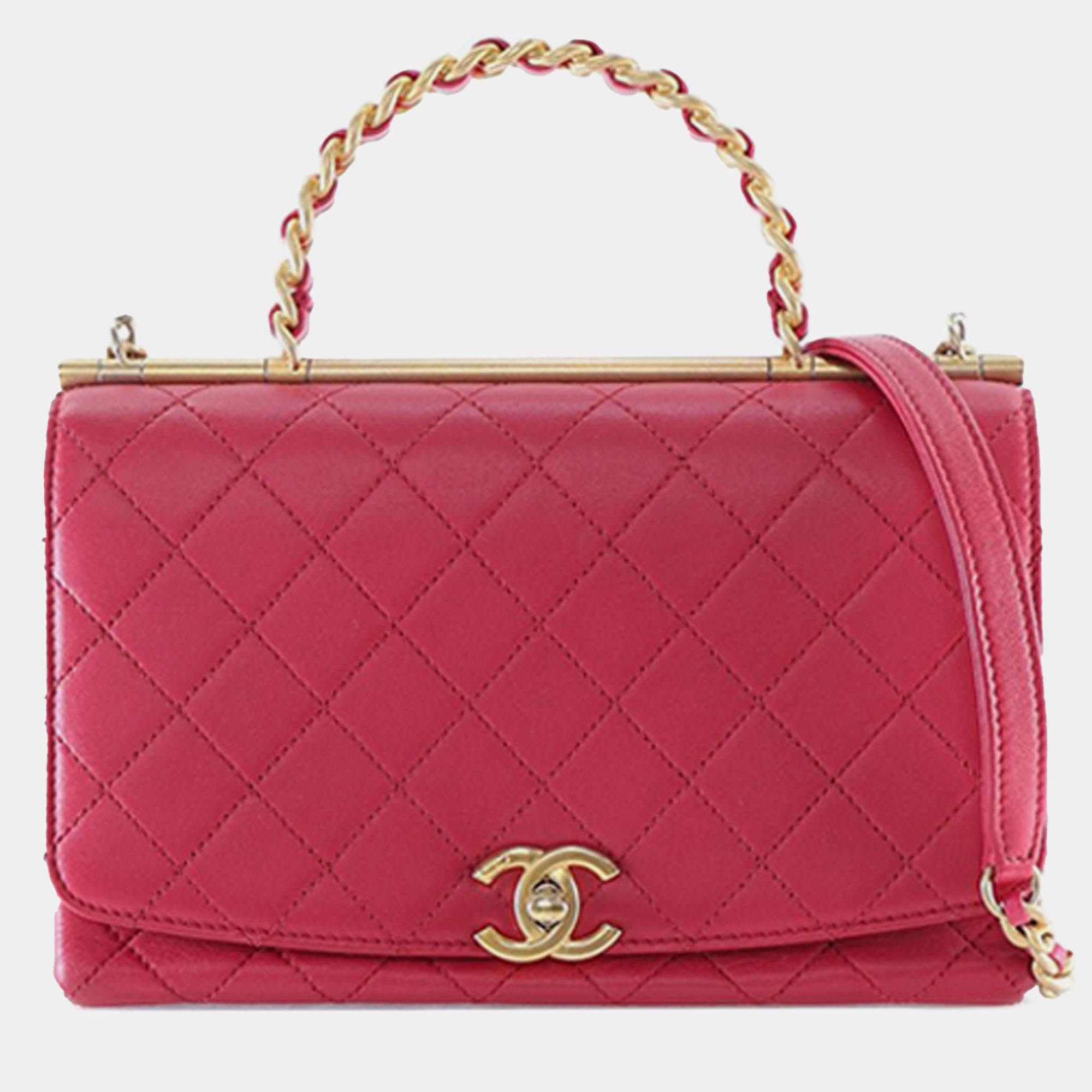 Pre Owned Chanel Pink Medium Quilted Lambskin La Parisienne Flap