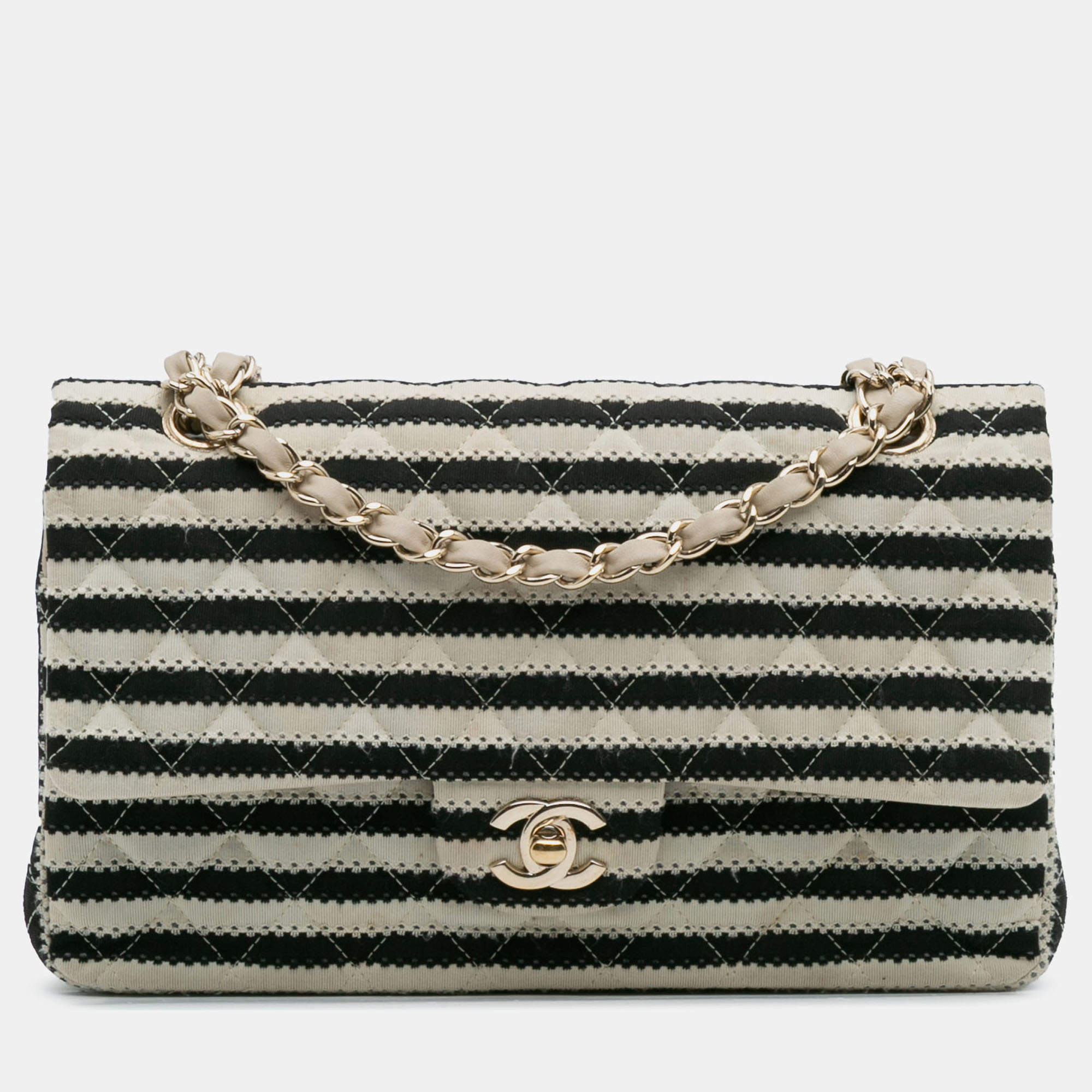 Pre Owned Chanel Black Medium Classic Jersey Coco Sailor Double Flap