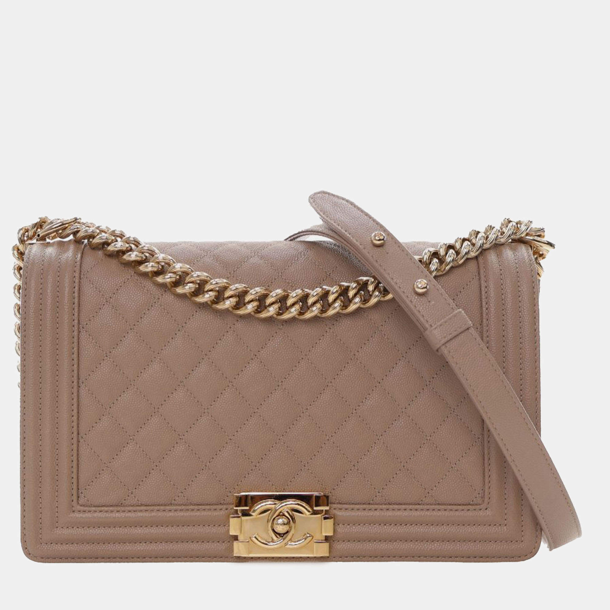 Pre Owned Chanel Brown Old Medium Quilted Caviar Boy Flap