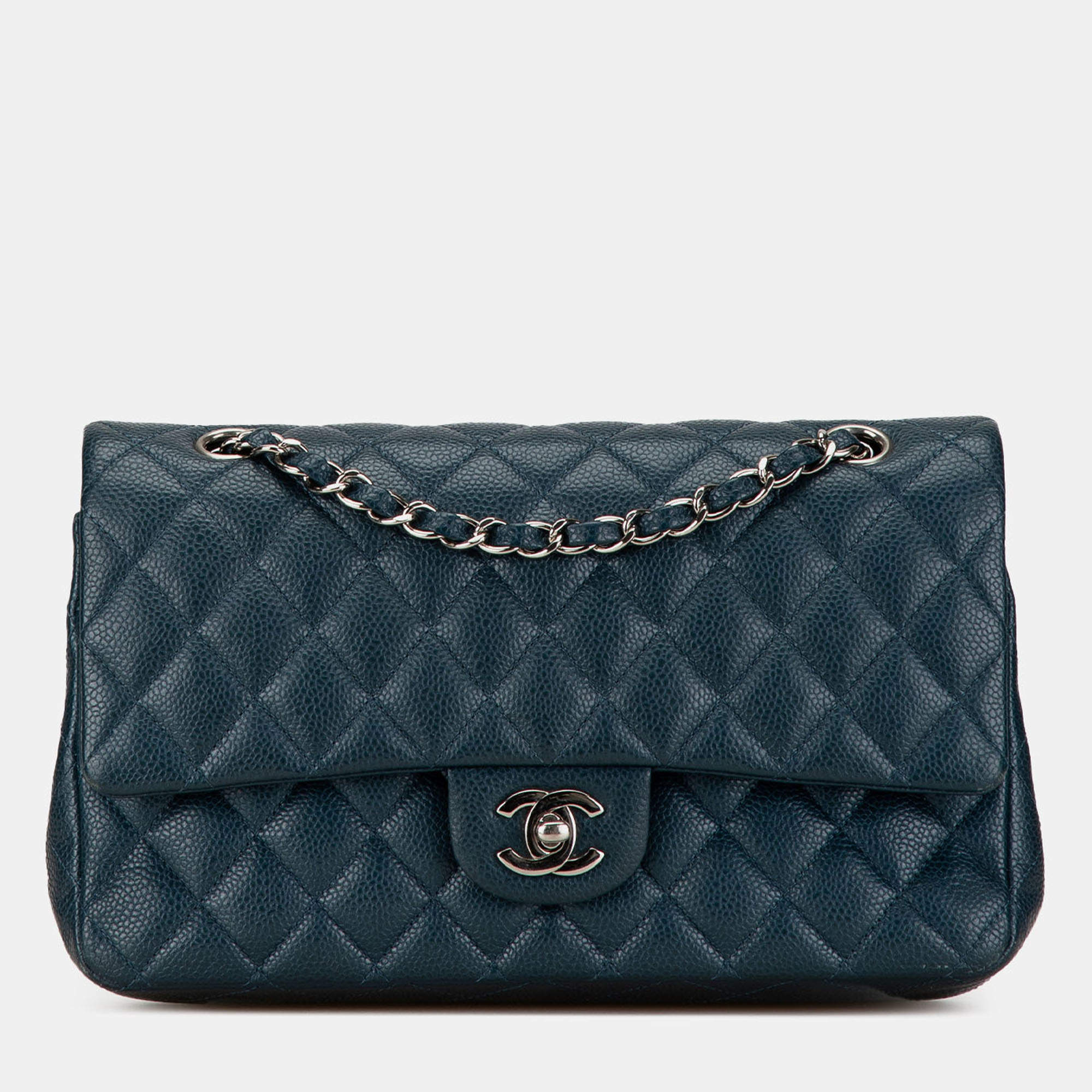 Pre Owned Chanel Blue Medium Classic Caviar Double Flap