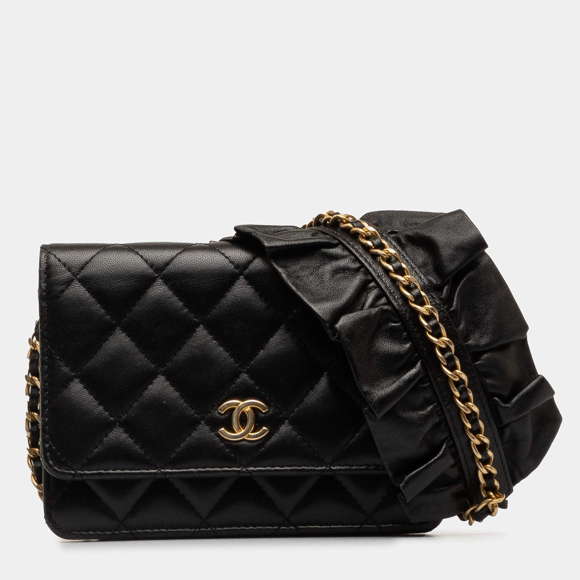 Pre Owned Chanel Black Lambskin Romance Wallet On Chain