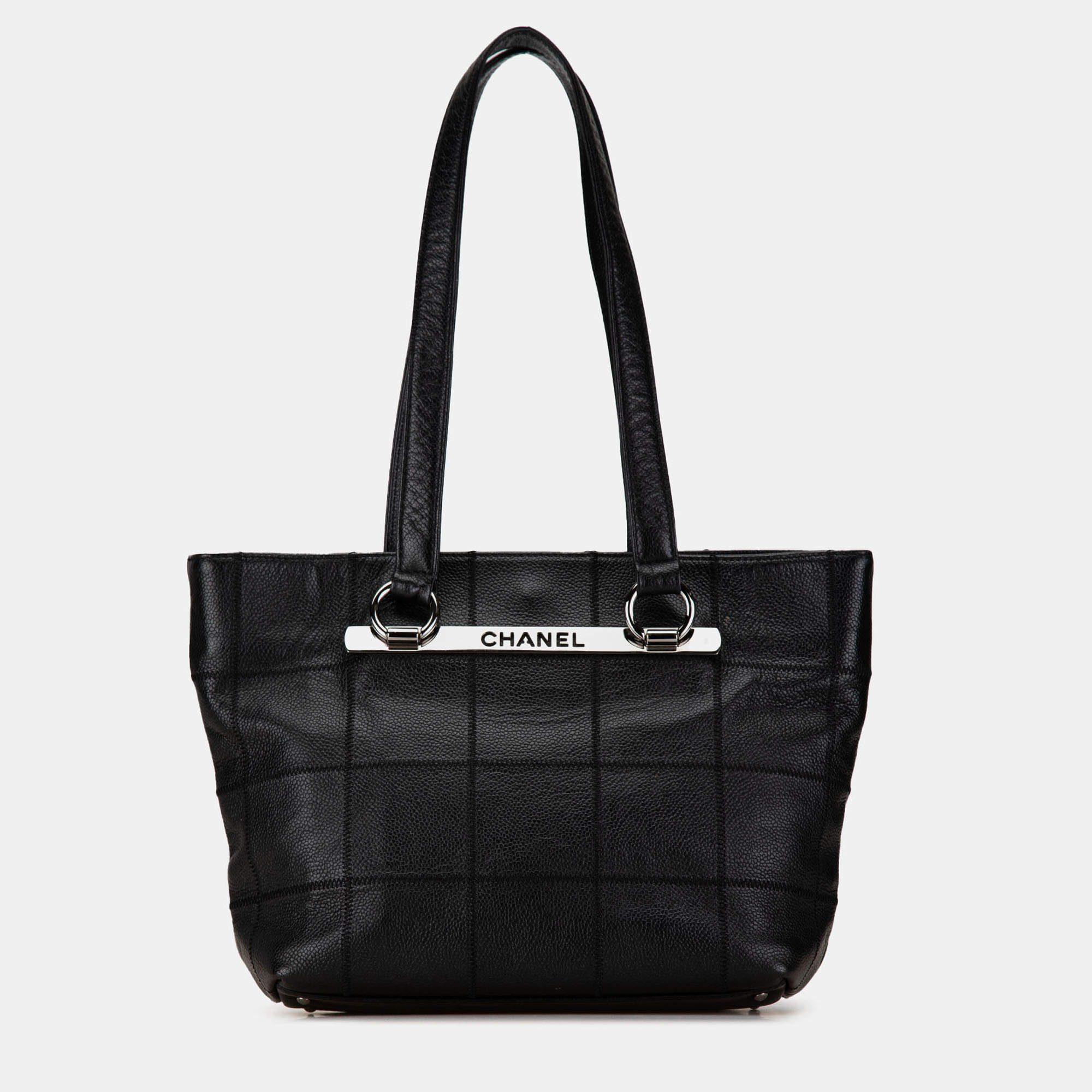 Pre Owned Chanel Black Caviar Choco Bar Tote