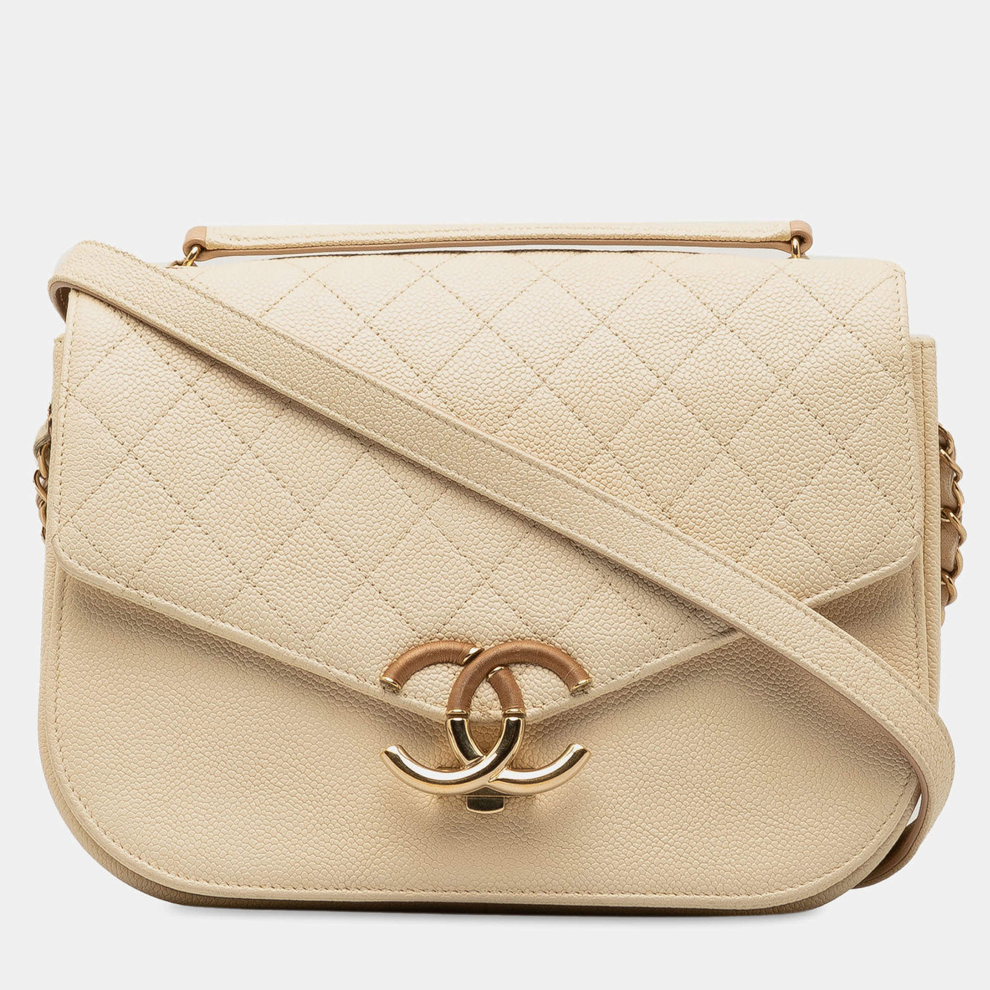 Pre Owned Chanel Beige Medium Caviar Paris Cuba Thread Around Flap
