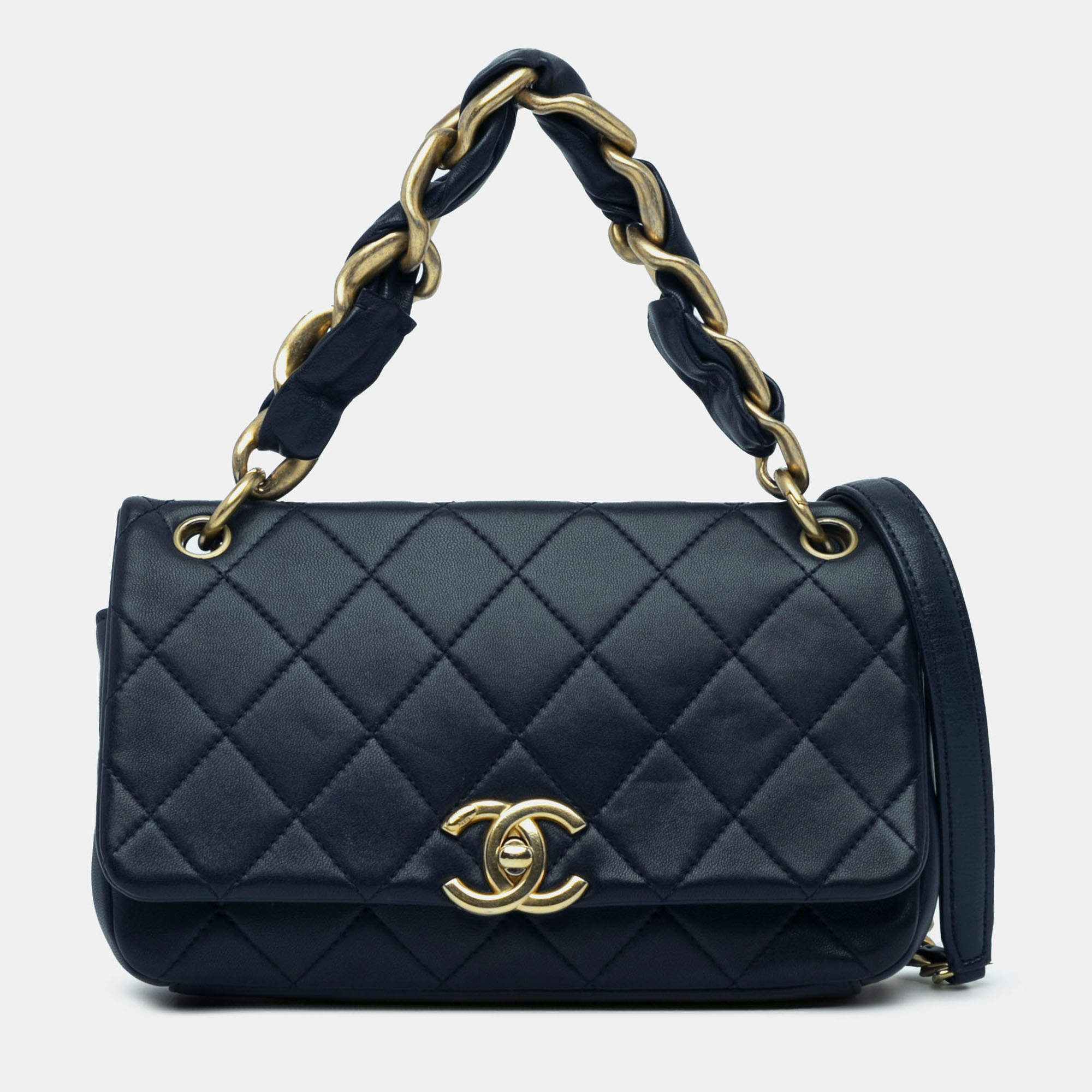 Pre Owned Chanel Navy Blue Quilted Lambskin Chain is More Flap