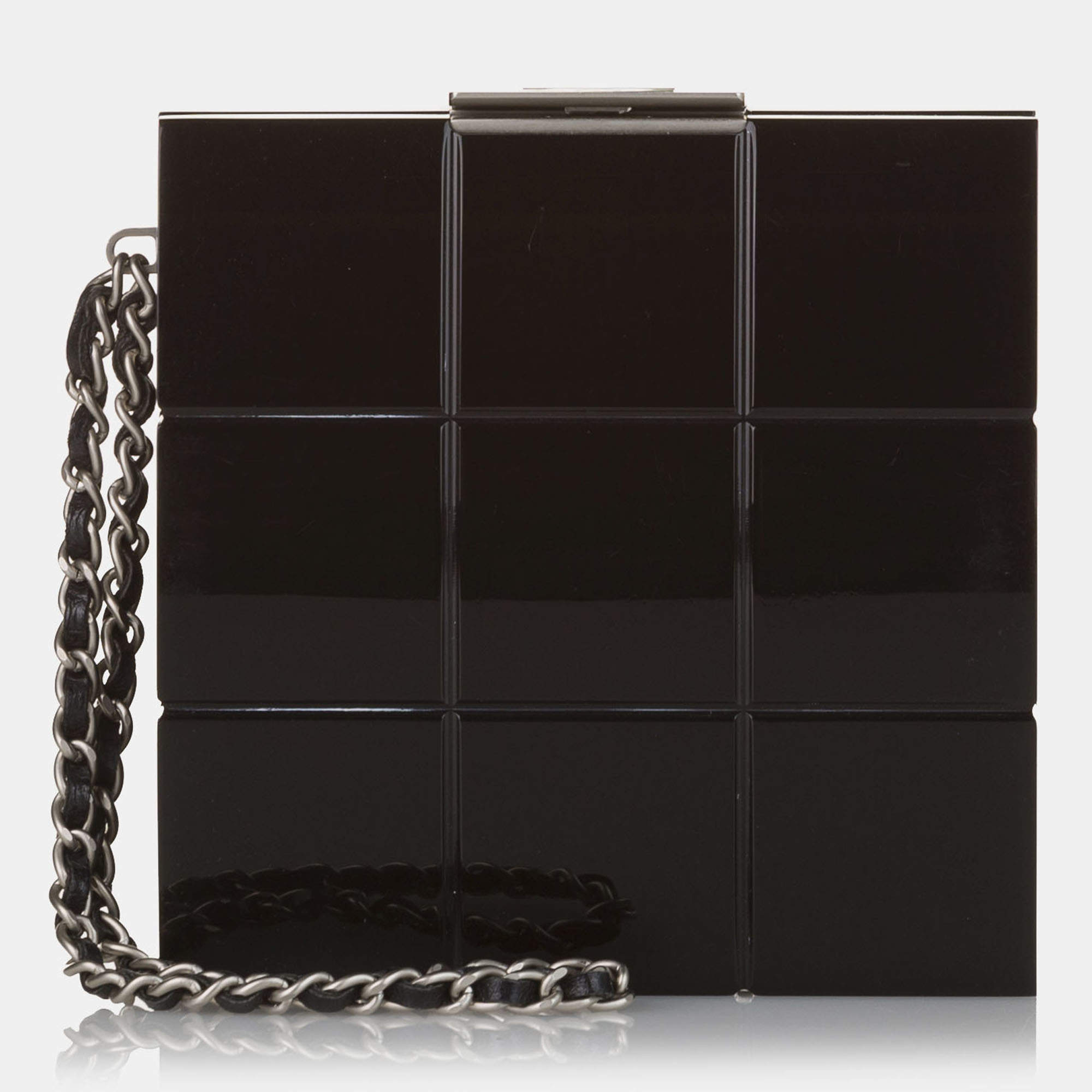 Pre Owned Chanel Black Choco Bar Lucite Perspex Clutch