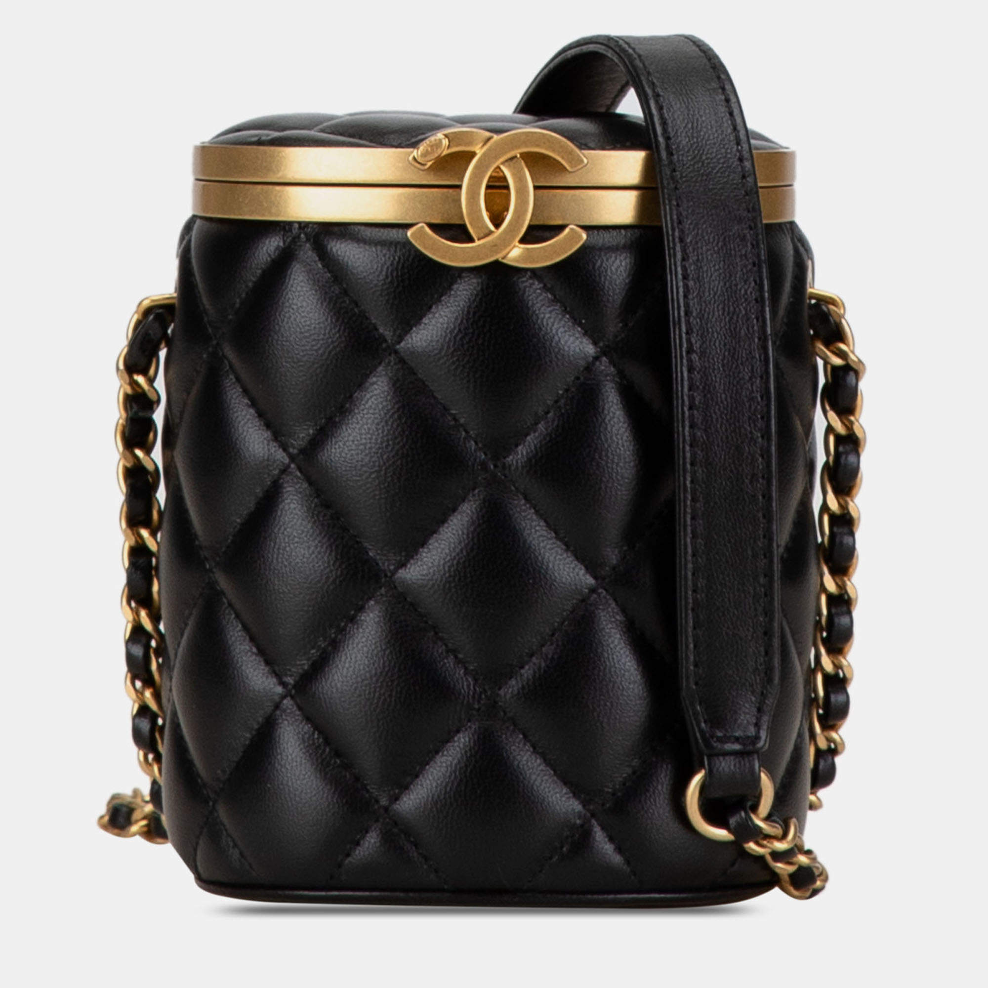 Pre Owned Chanel Black Mini Lambskin Crown Box Bag