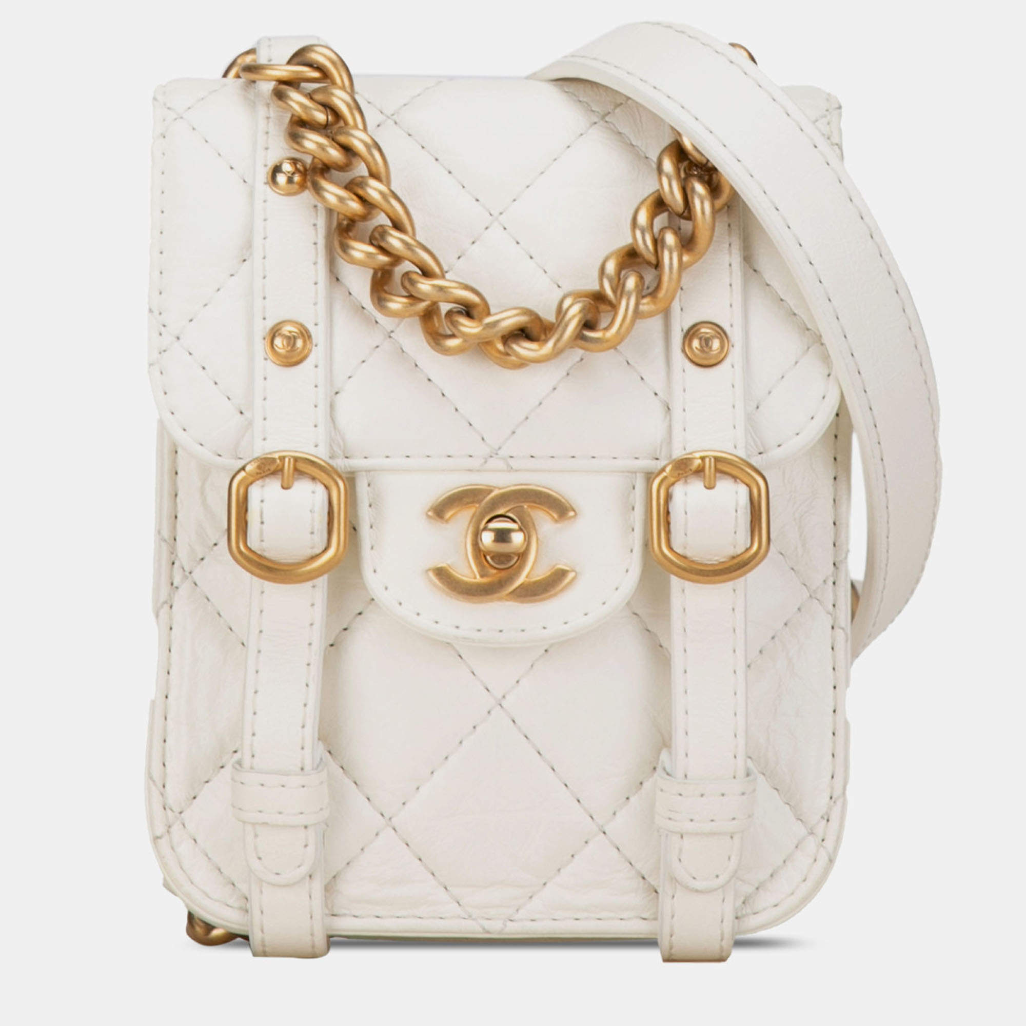 Pre Owned Chanel White Mini Aged Calfskin City School Flap