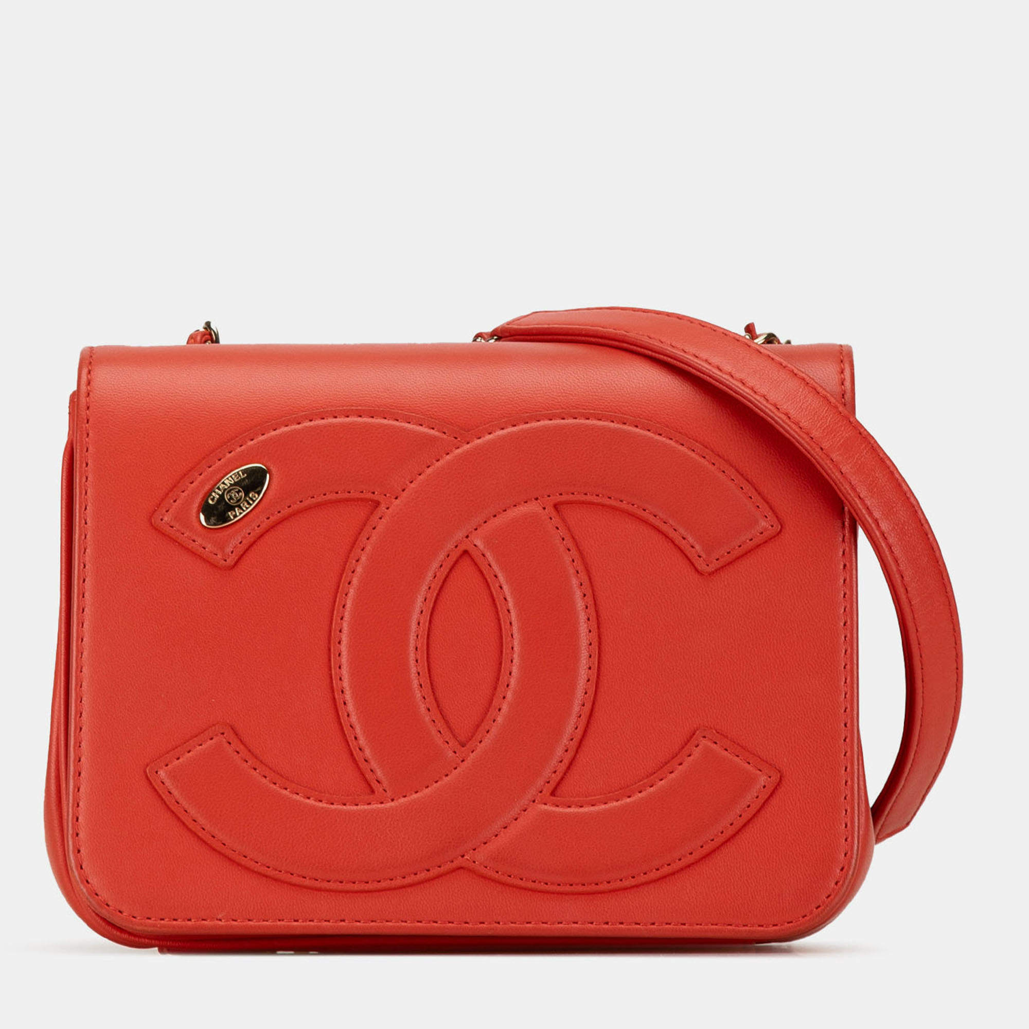 Pre Owned Chanel Red Lambskin CC Mania Flap