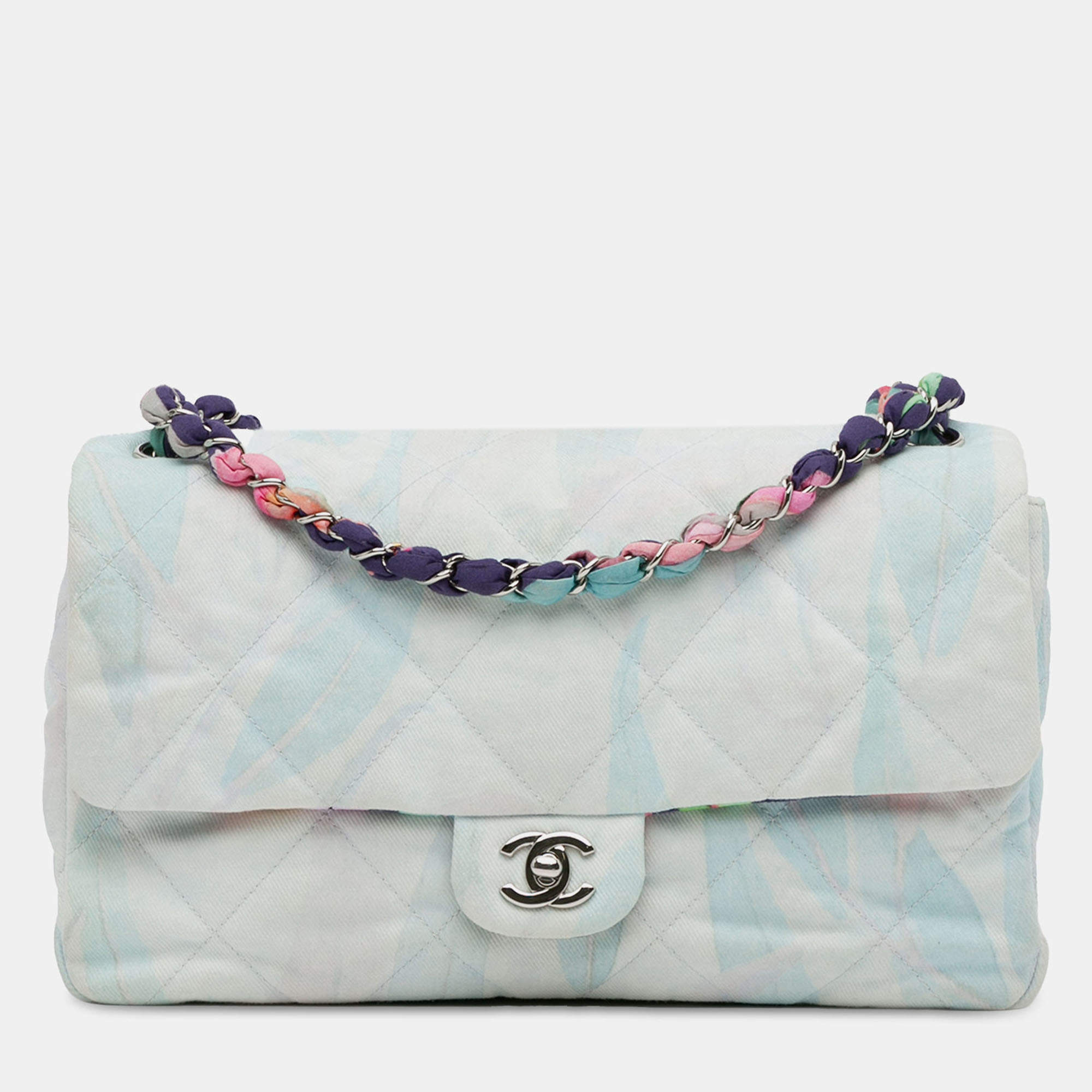 Pre Owned Chanel Blue/Multicolor Quilted Jungle Jeans Flap