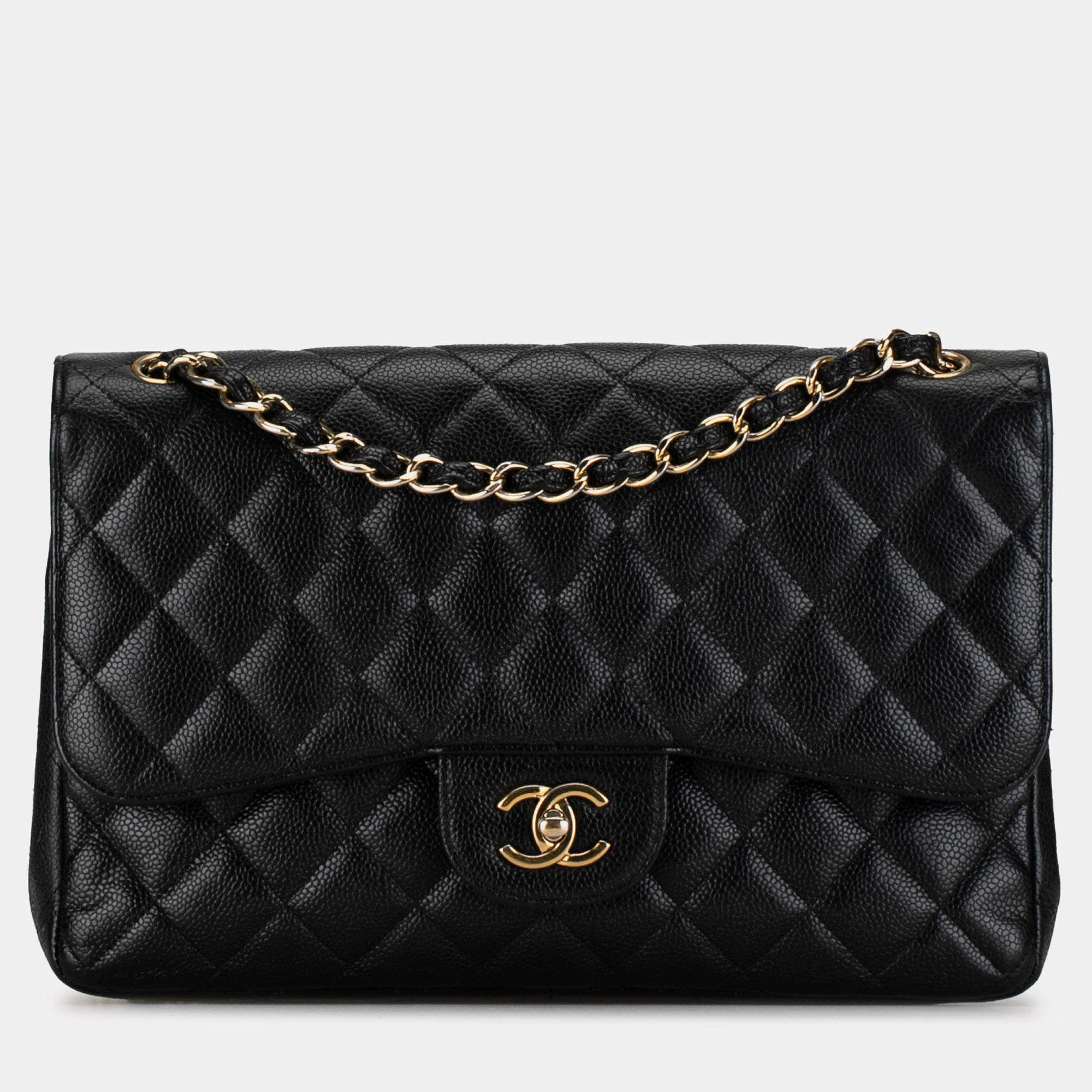 Pre Owned Chanel Black Jumbo Classic Caviar Double Flap