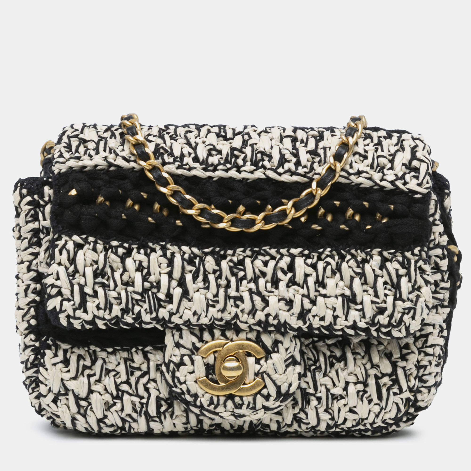 Pre Owned Chanel Cream Raffia Braided with Love Flap