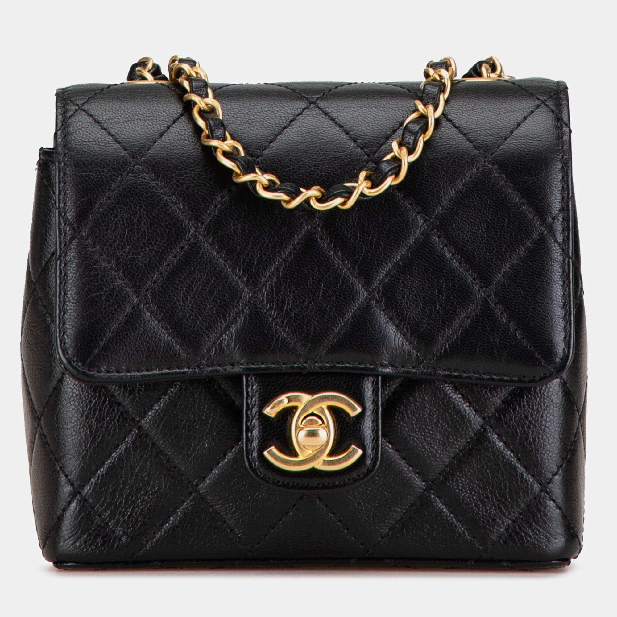 Pre Owned Chanel Black Mini Square Classic Goatskin Single Flap