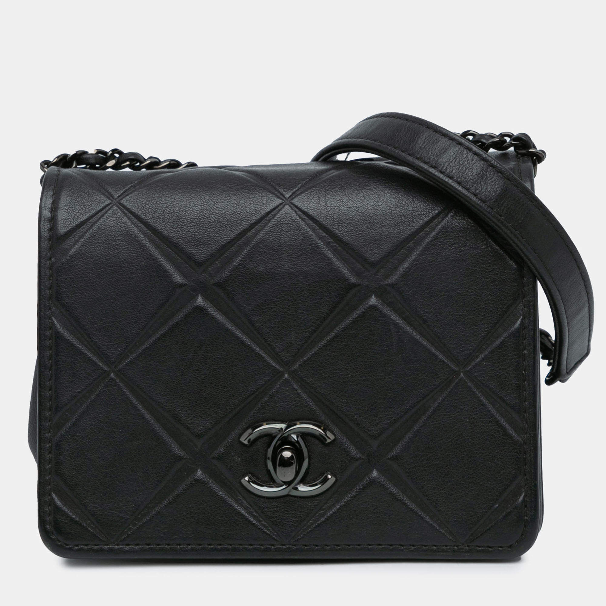 Pre Owned Chanel Black Mini Calfskin Propeller Flap