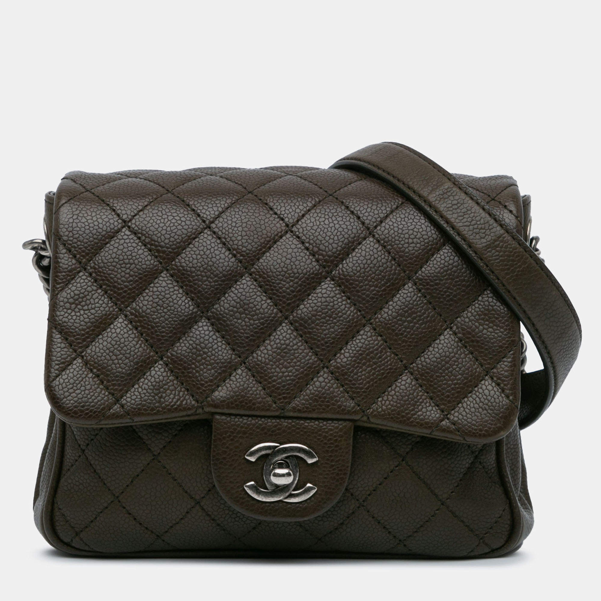 Pre Owned Chanel Brown CC Quilted Caviar Crossbody