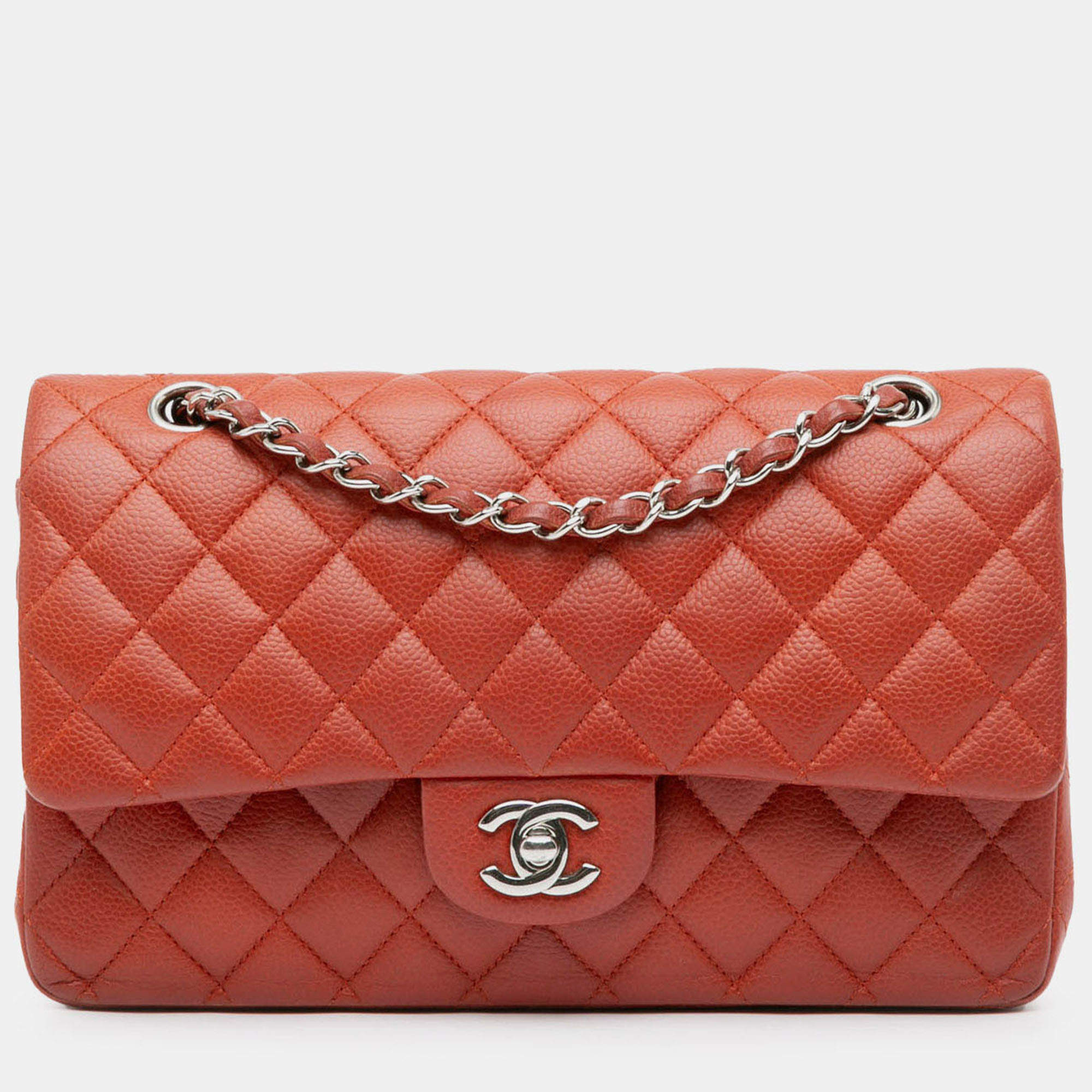 Pre Owned Chanel Red Medium Classic Caviar Double Flap