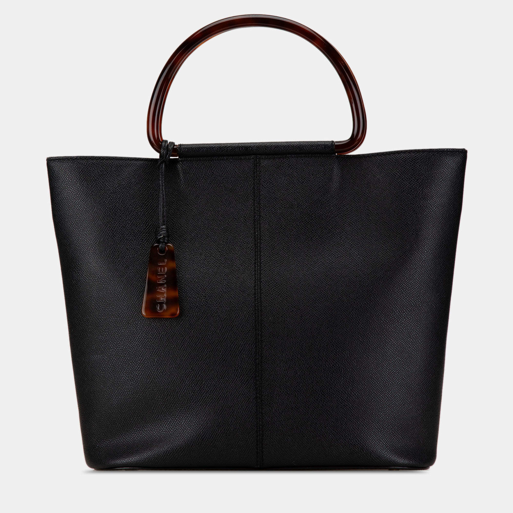 Pre Owned Chanel Black Caviar Tortoise Top Handle Tote