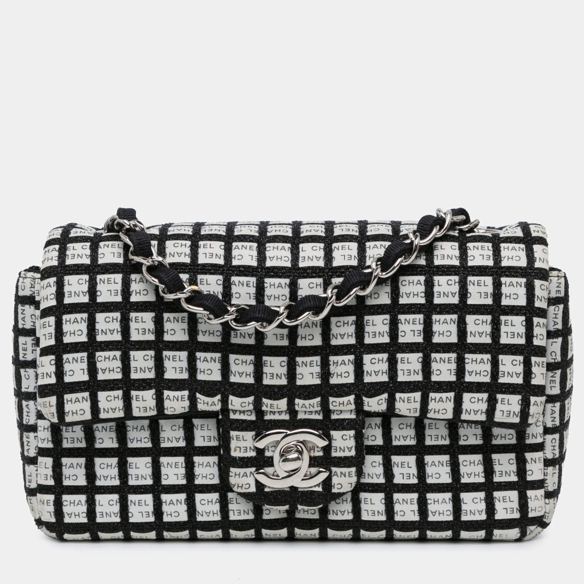 Pre Owned Chanel White Mini Rectangular Classic Ribbon Tweed Double Flap