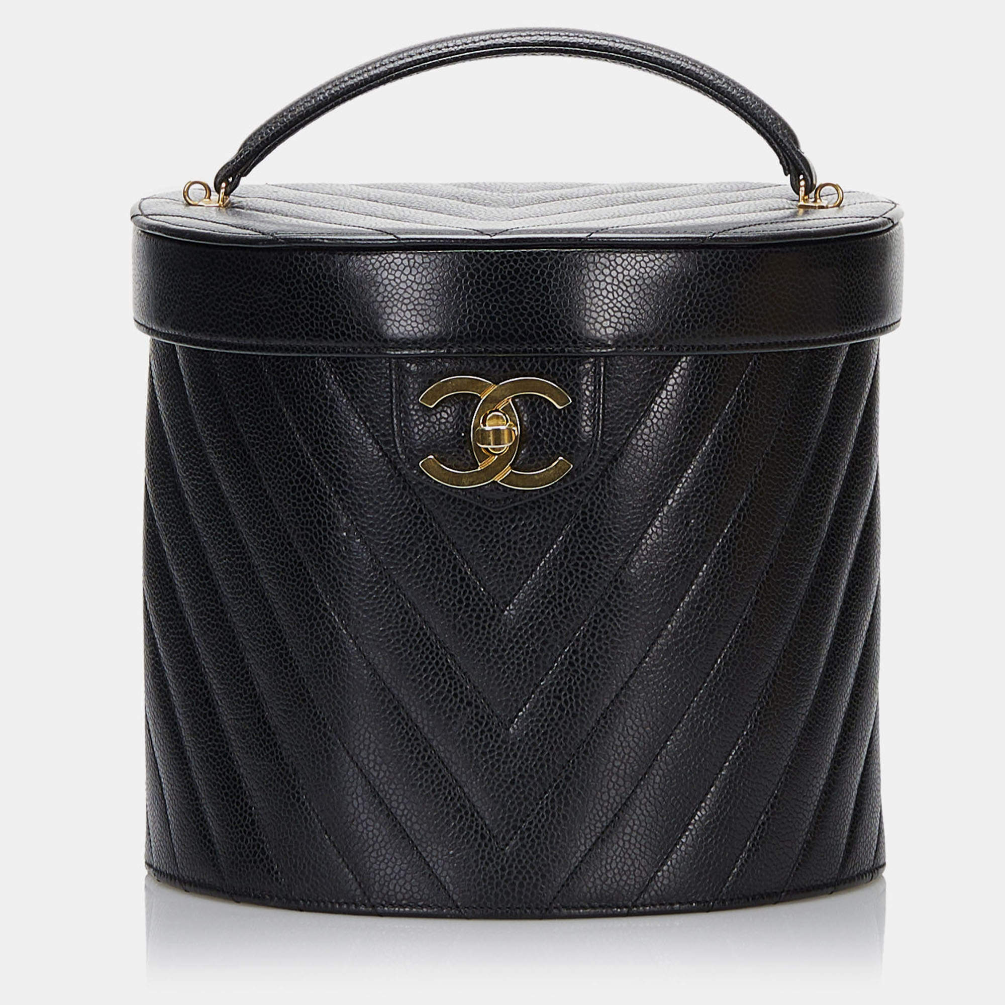 Pre Owned Chanel Black CC Caviar Leather Vanity Bag