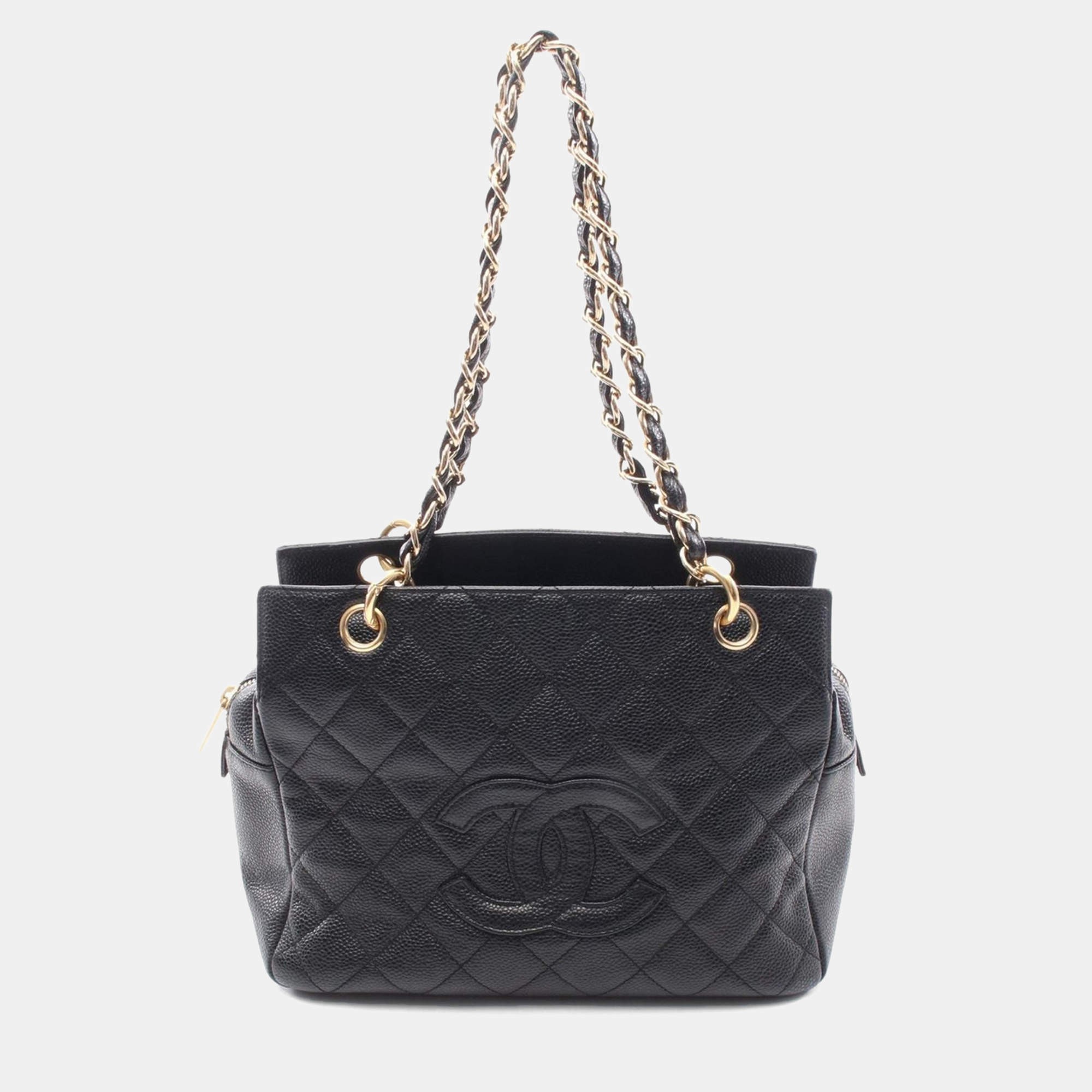 Pre Owned Chanel Matelasse Tote Shoulder Bag Leather Black Cc Coco