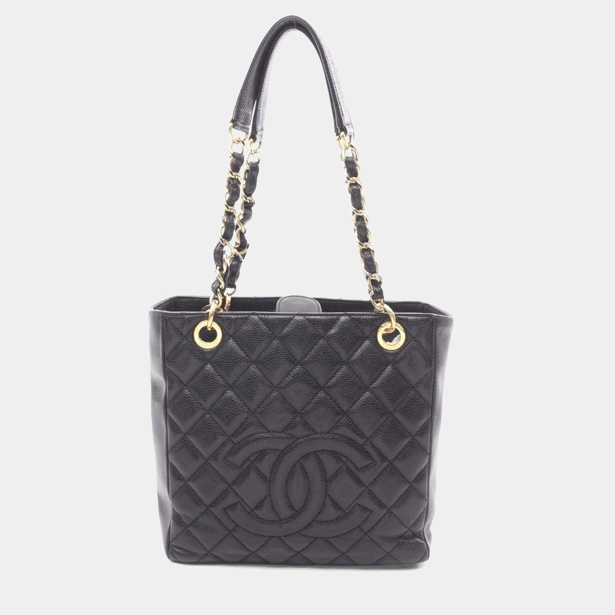 Pre Owned Chanel Matelasse PST Black Leather Chain Shoulder Tote Bag 
