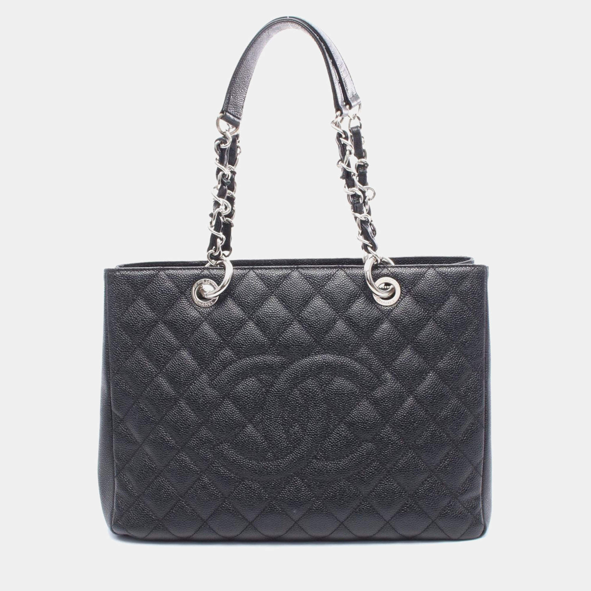 Pre Owned Chanel Black Matelasse  CC Grand Shopping Gst Shoulder Tote