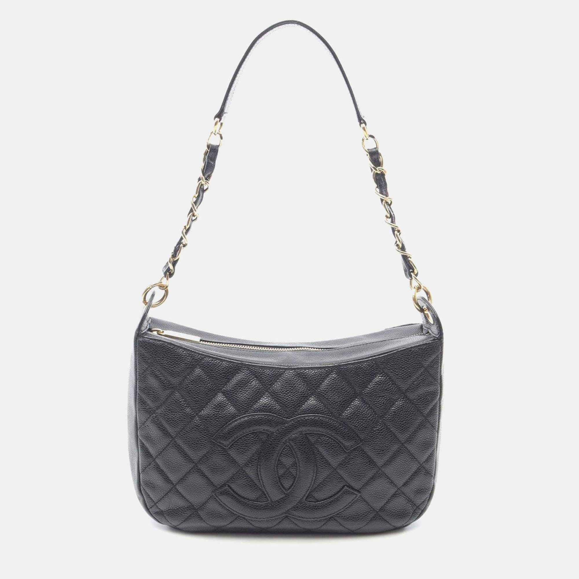 Pre Owned Chanel Matelasse CC Black Grained Calfskin Shoulder Bag 