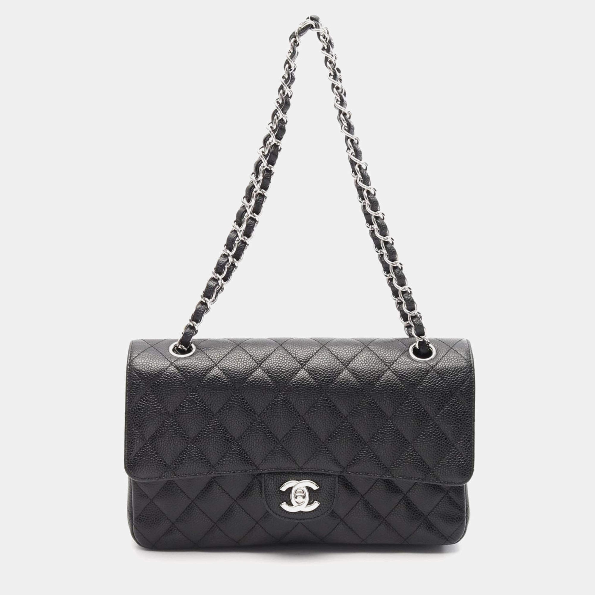 Pre Owned Chanel Matelasse Double Flap Chain Shoulder Bag Leather Black Cc