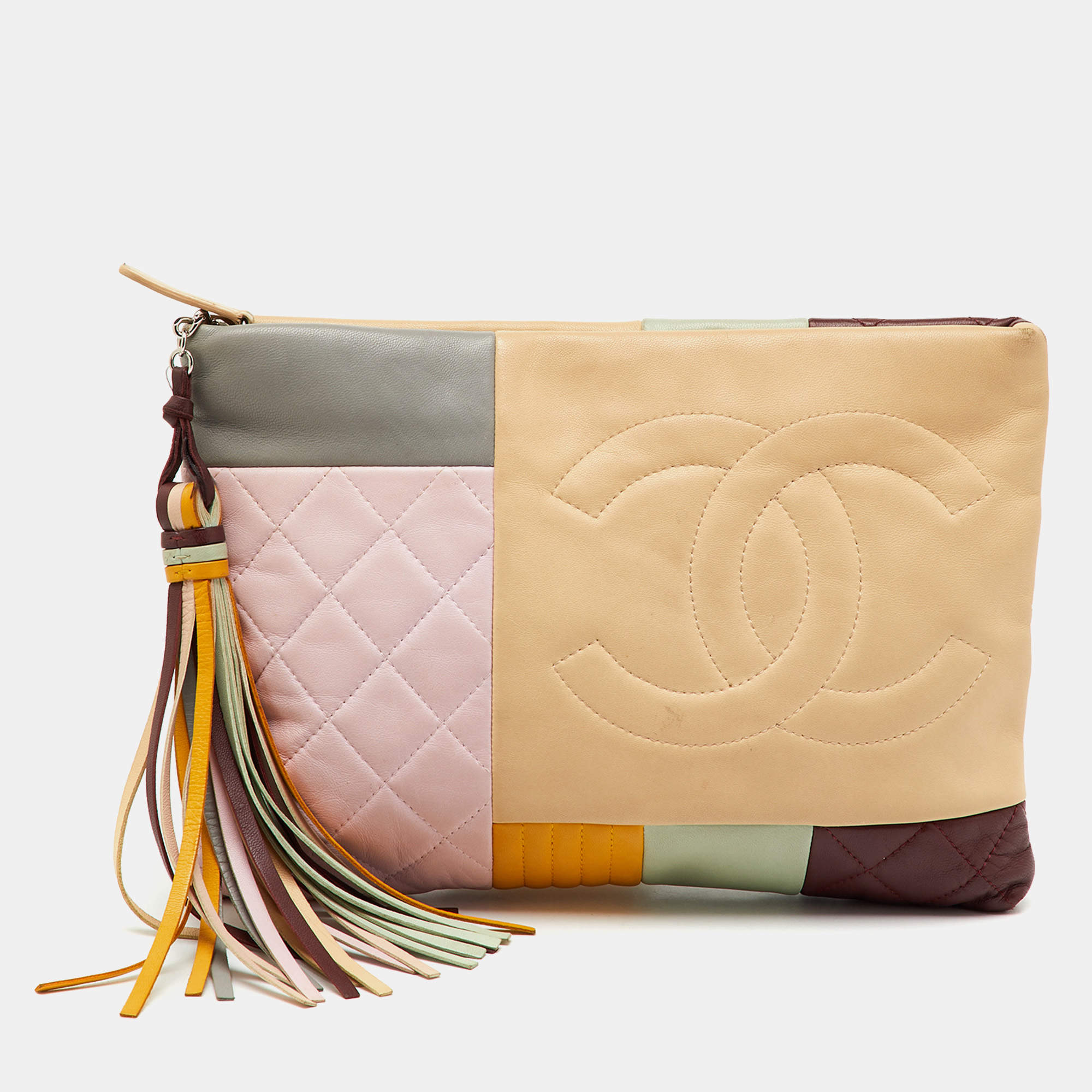 Pre Owned Chanel Multicolor Leather Colorblock O Case Zip Pouch