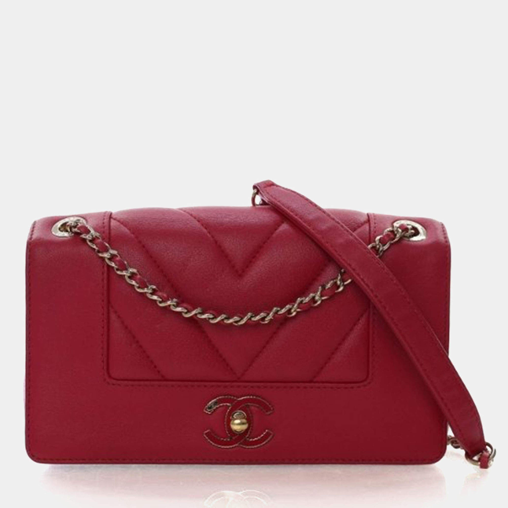Pre Owned Chanel Mini Red Calfskin Mademoiselle Flap Bag