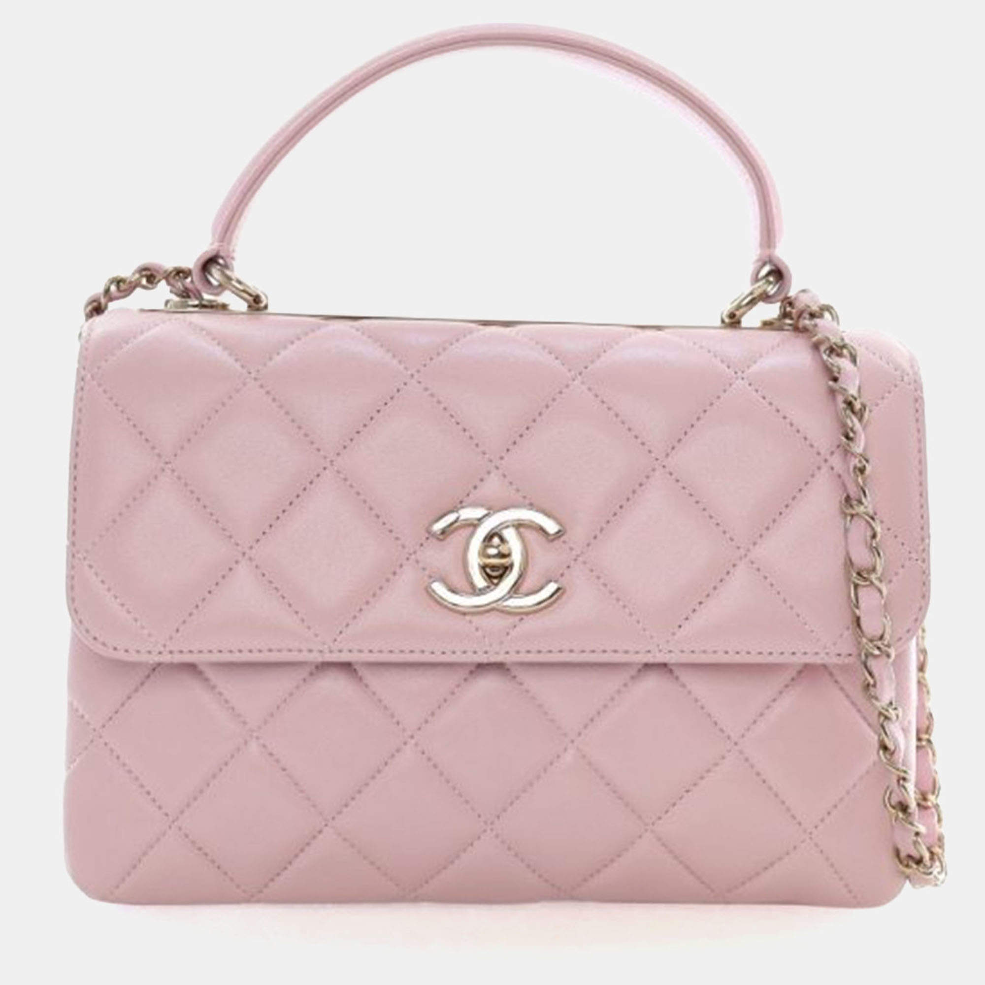 Pre Owned Chanel Small Pink Lambskin Trendy CC Top Handle Bag