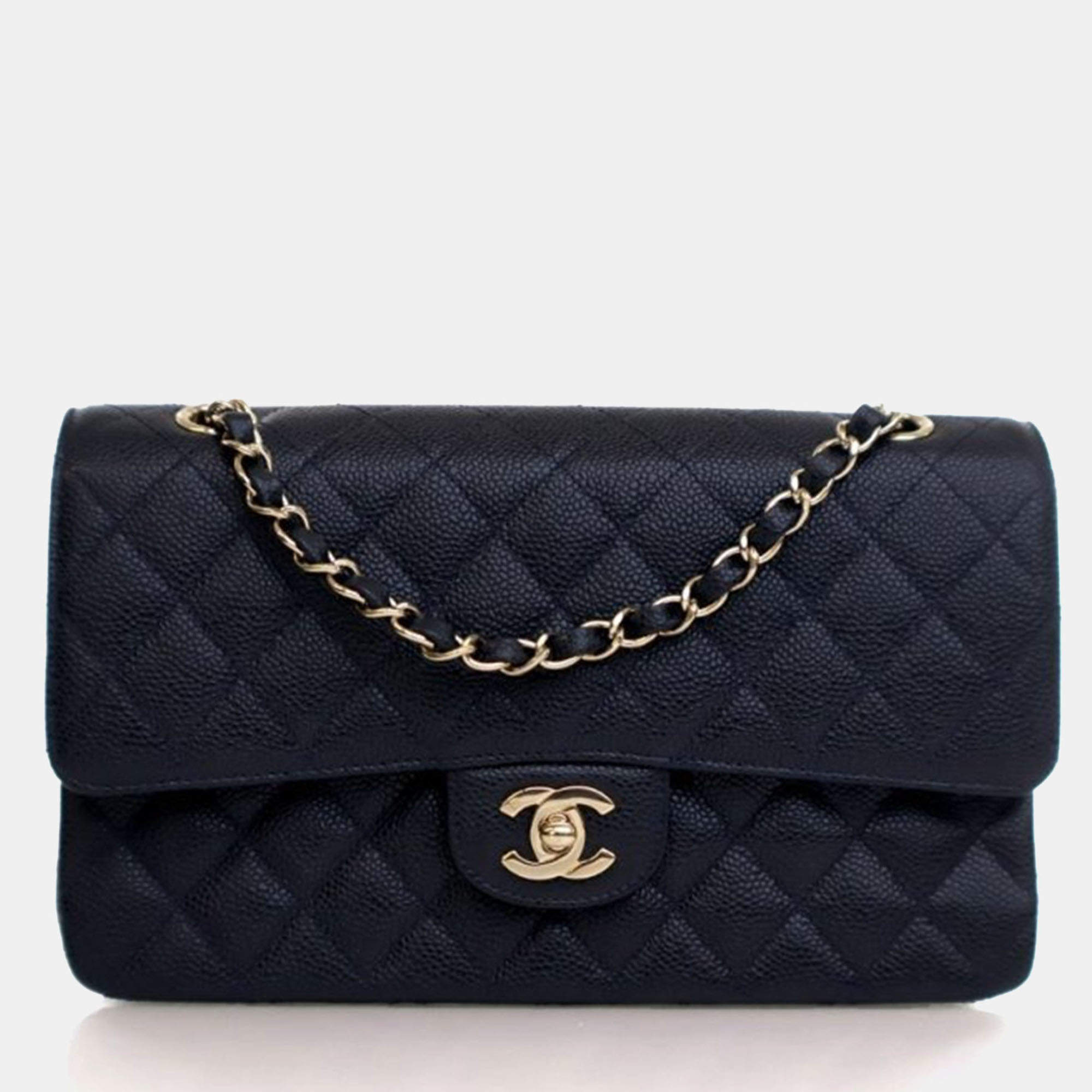 Pre Owned Chanel Vintage Medium Caviar Classic Double Flap Bag