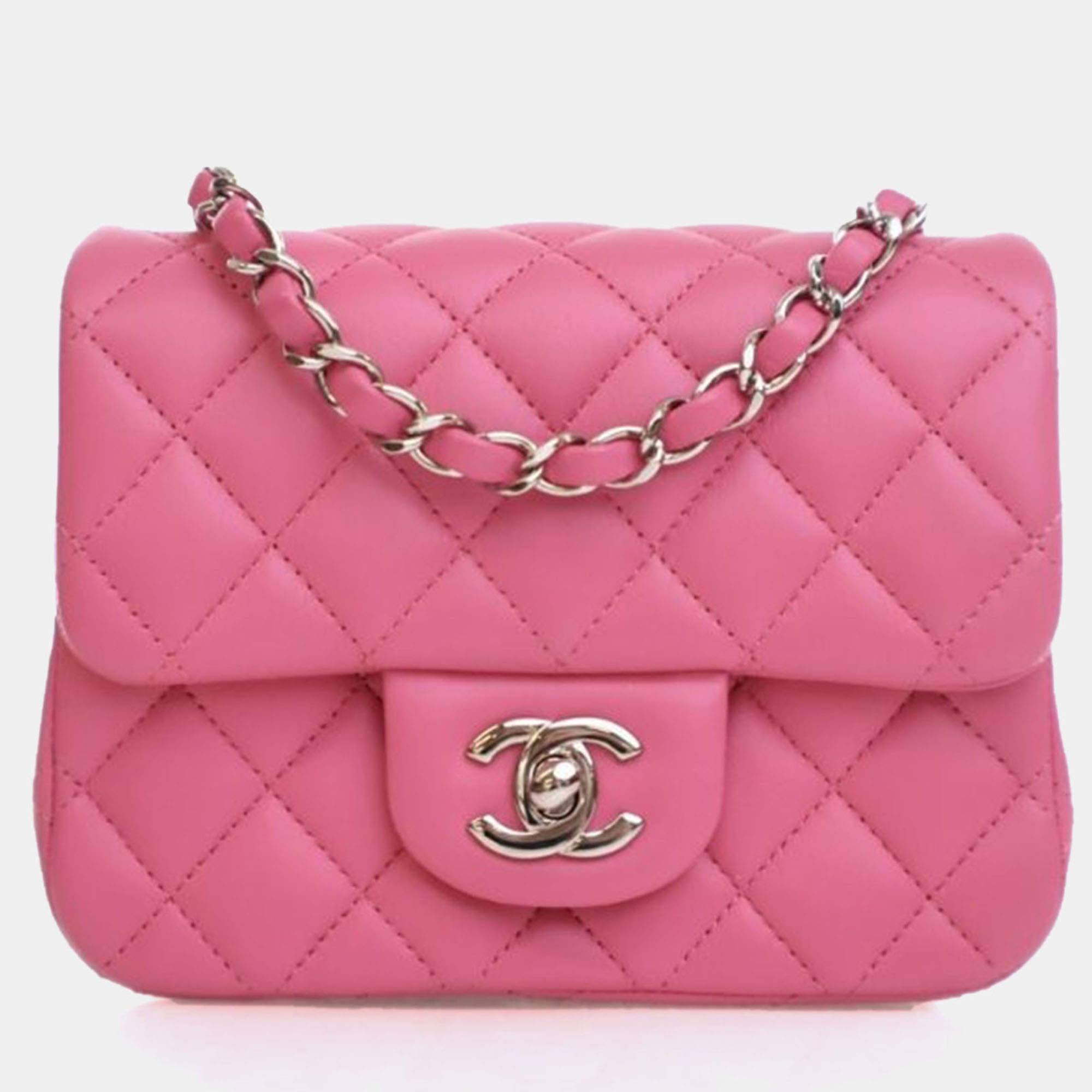 Pre Owned Chanel Mini Lambskin Square Classic Flap Bag