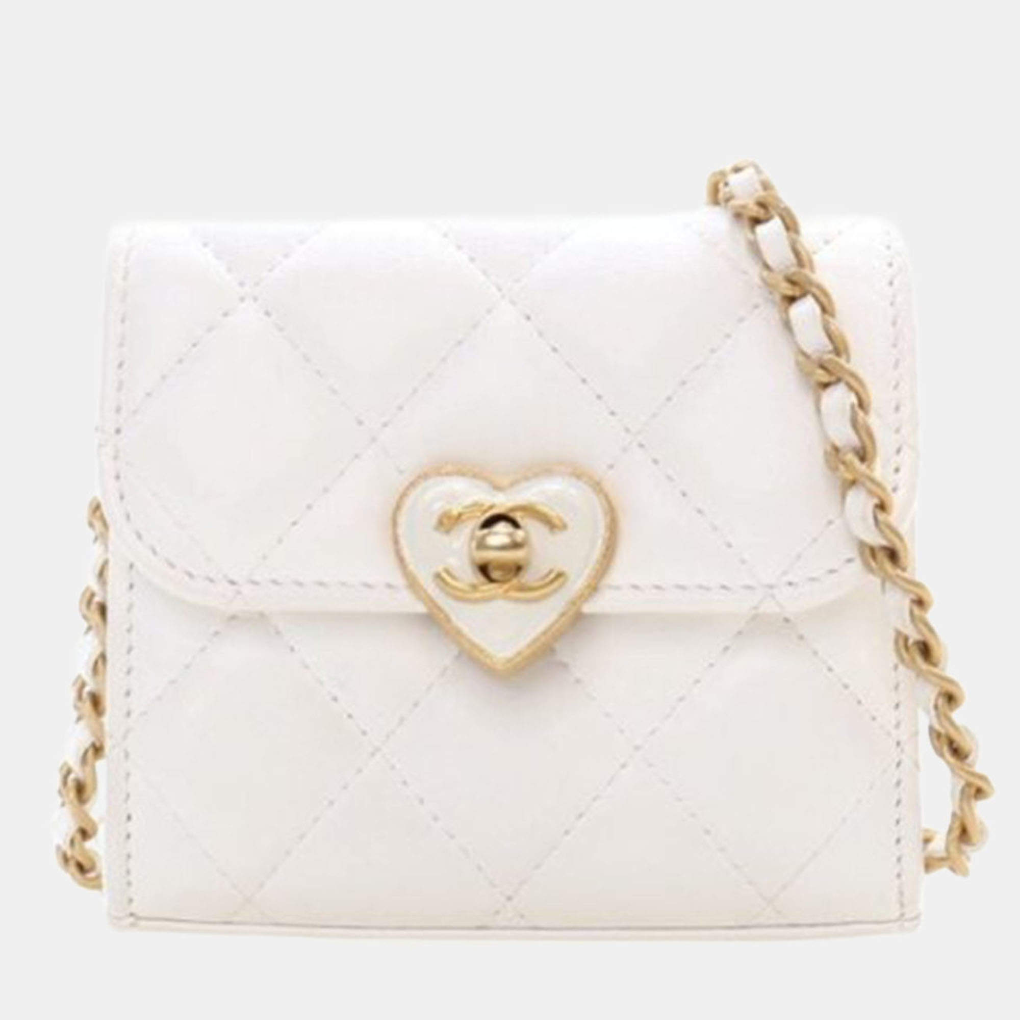 Pre Owned Chanel Mini Lambskin CC Enamel Heart Crossbody Bag