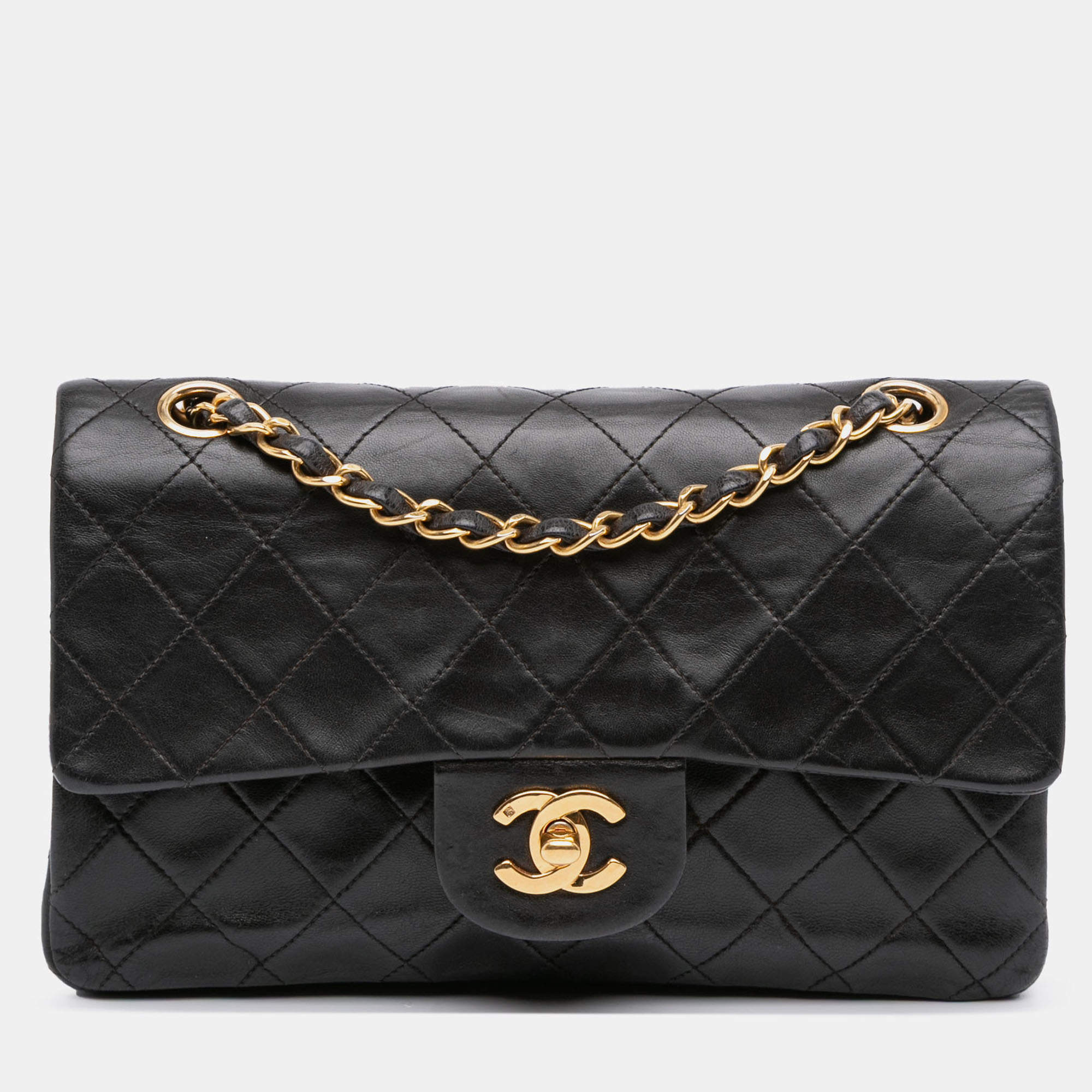 Pre Owned Chanel Black Small Classic Lambskin Double Flap