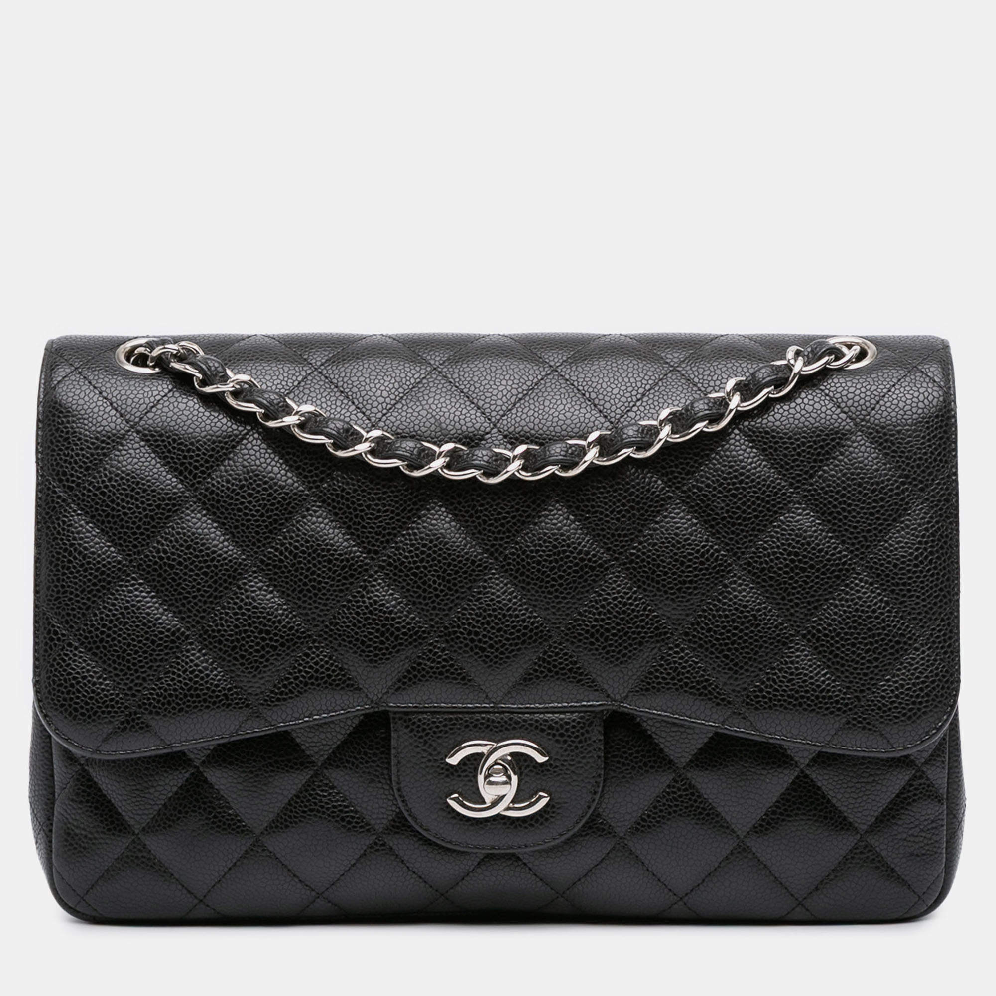 Pre Owned Chanel Black Jumbo Classic Caviar Double Flap