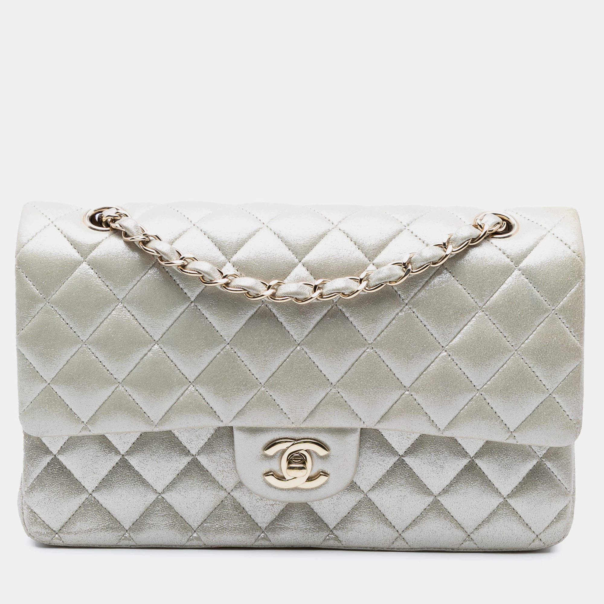Pre Owned Chanel Gold Medium Classic Iridescent Lambskin Double Flap